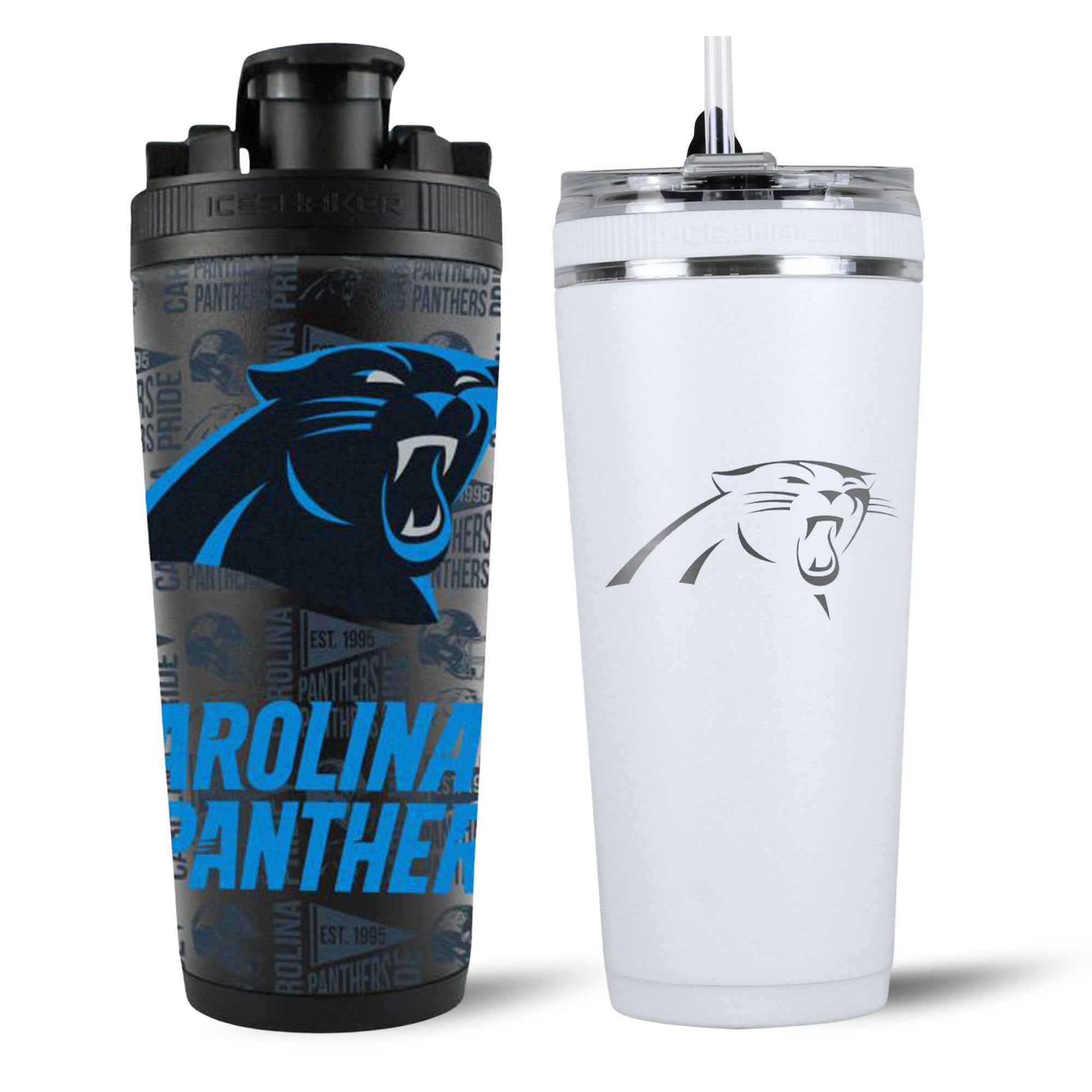 Carolina Panthers 4D Shaker & Flex Bottle Bundle - Official NFL Team Bottles for Hydration at Games, Gym & Outdoor Activities