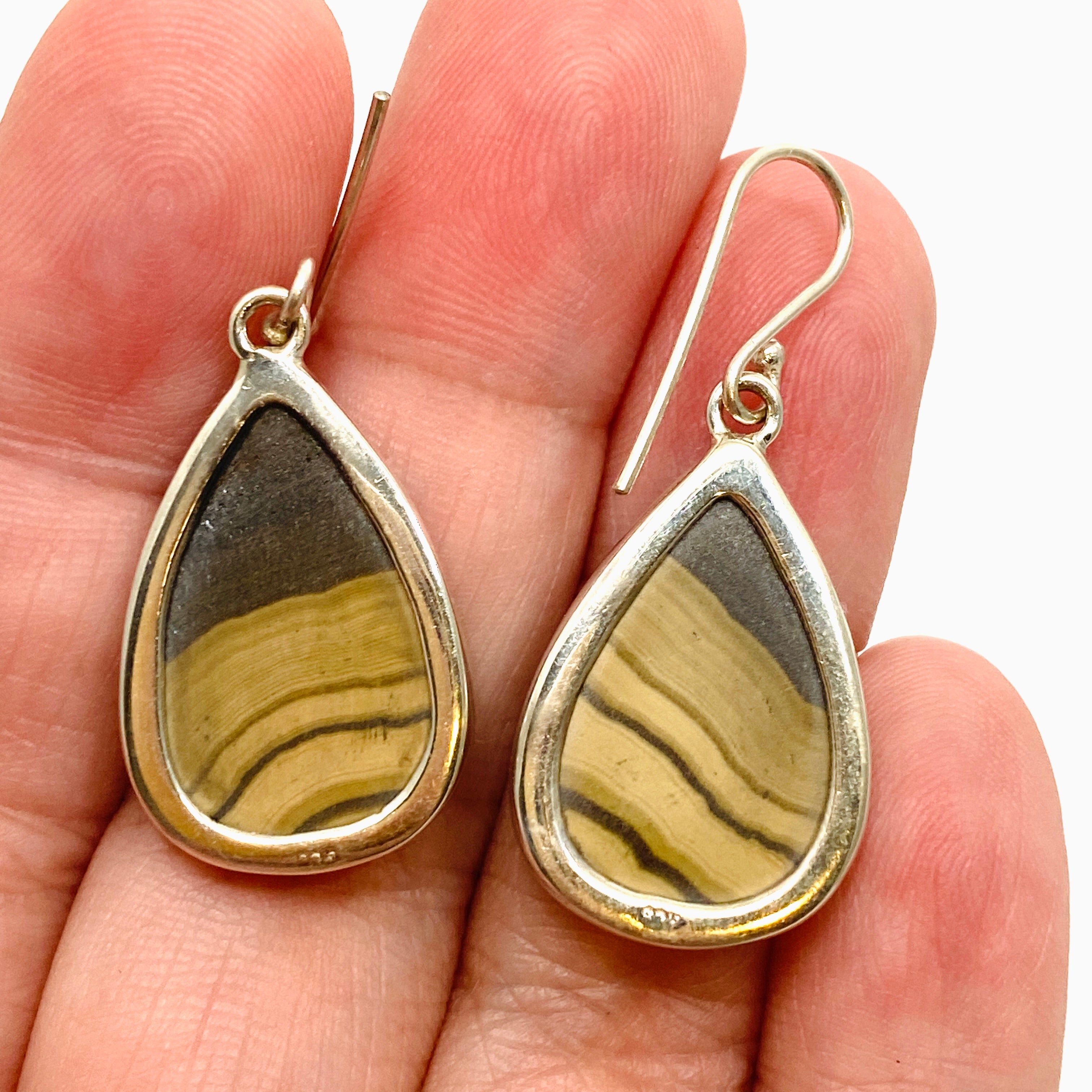 Schalenblende Teardrop Cabochon Earrings KEGJ1561 - Handmade Gemstone Dangle Earrings for Women, Unique Mineral Jewelry Gift - Perfect for Parties, Weddings & Special Occasions