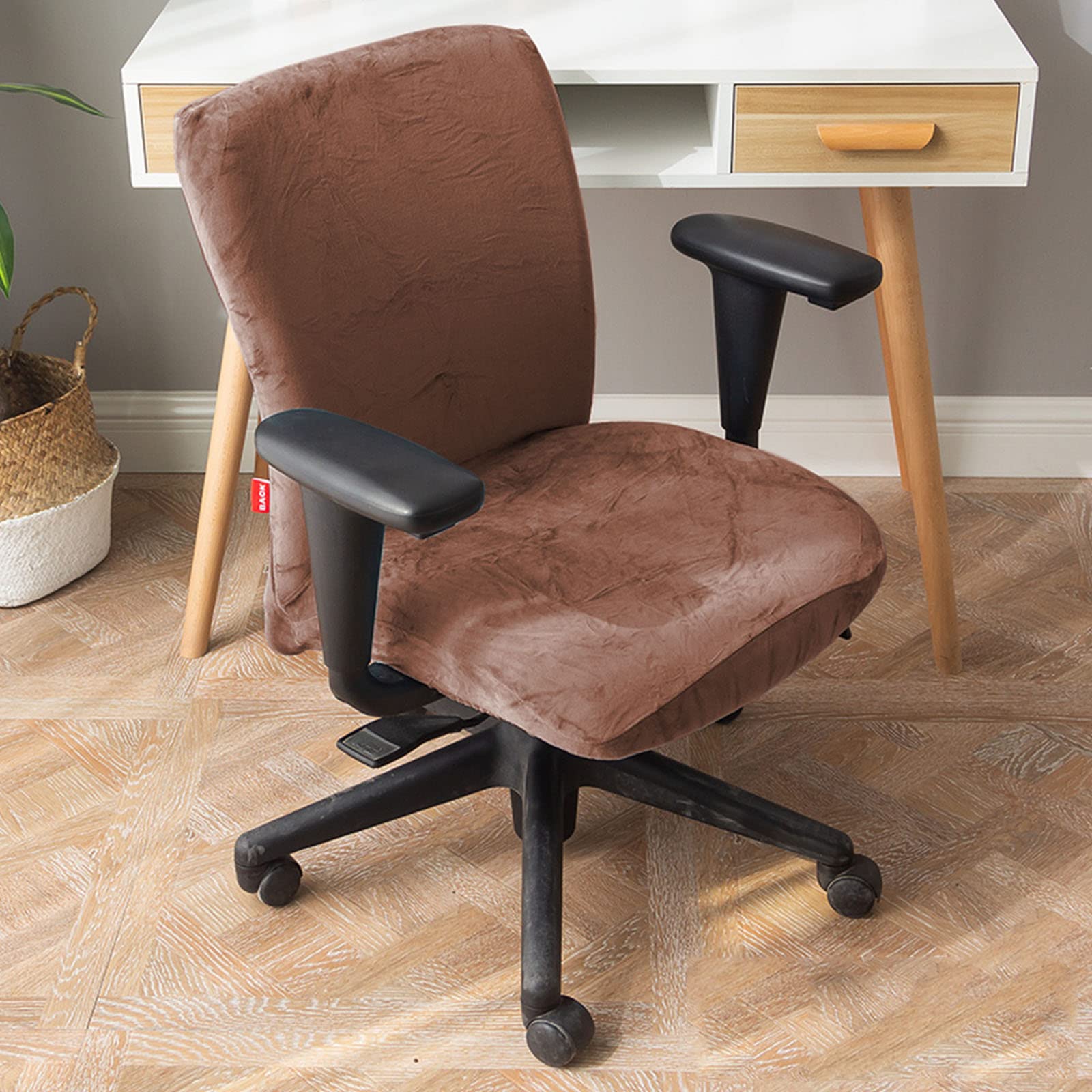Premium Velvet Office Chair Covers - Stretchable Computer Desk Chair Slipcovers for Swivel Chairs, Soft Washable Boss Chair Protector (Coffee Brown) - Perfect for Home Office, Gaming & Conference Rooms