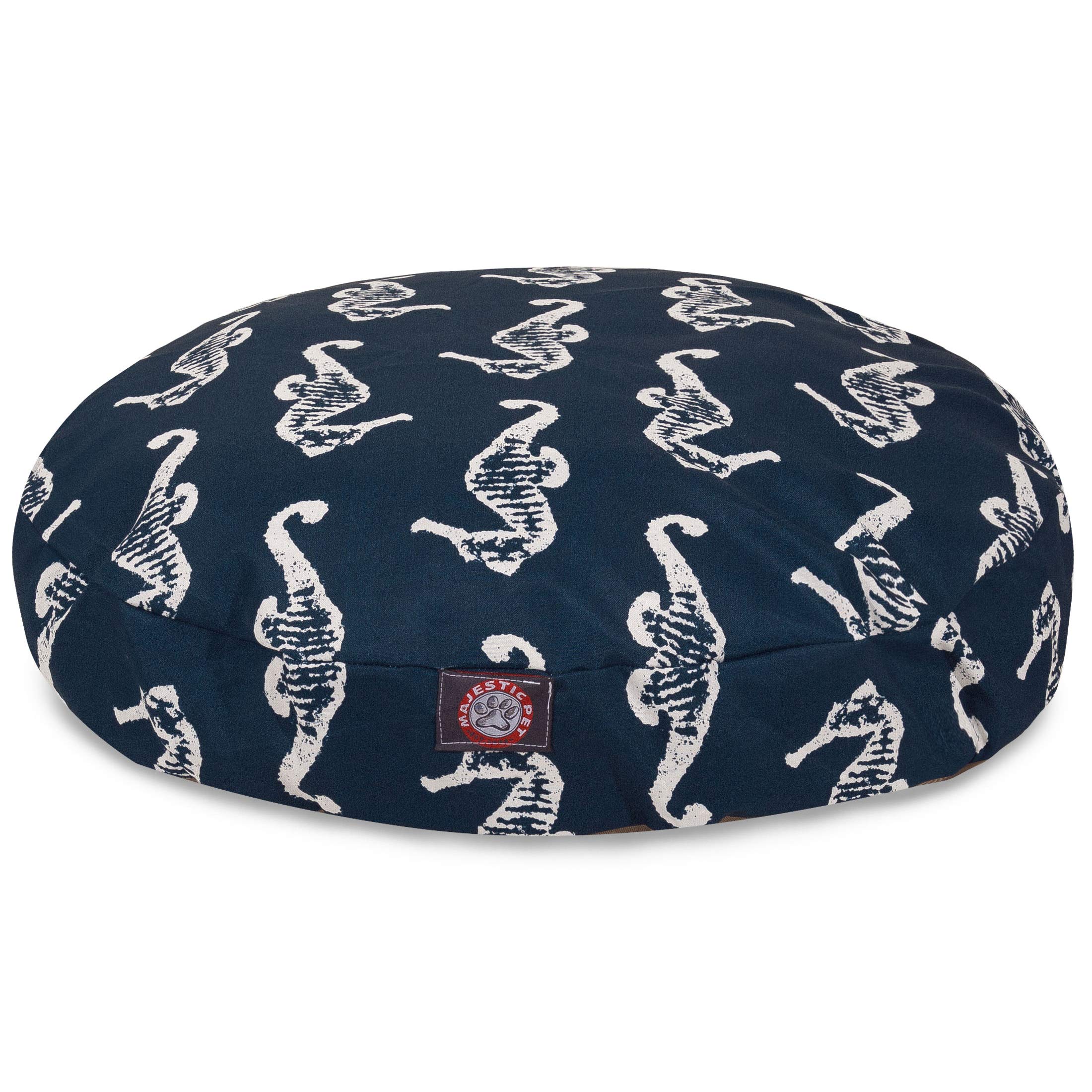 Majestic Pet Products Navy Sea Horse Medium Round Indoor/Outdoor Dog Bed with Removable Washable Cover - Perfect for Living Room, Patio & Travel