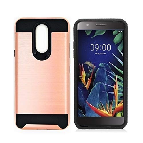 Shockproof Dual Layer Metal Brushed Phone Case for Straight Talk LG Solo L423DL / LG Xpension Plus 2 / LG K40 / LG K12 Plus / LG Harmony 3 - Rose Gold Protective Cover | Perfect for Everyday Use, Work & Outdoor Activities