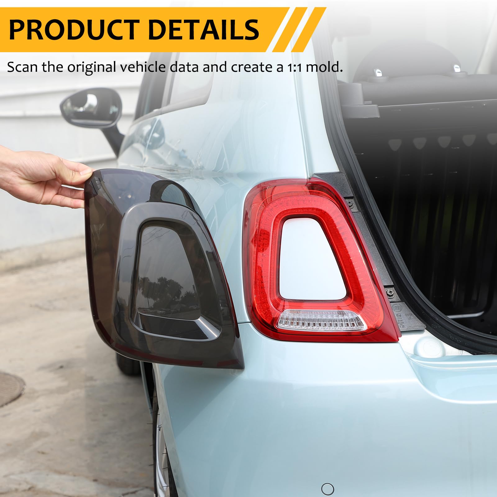 Smoked Black ABS Tail Light Cover for Fiat 500 (2016-2024) - Durable Exterior Accessory with Protective Guard Trim | Perfect for Car Customization & Night Driving Safety
