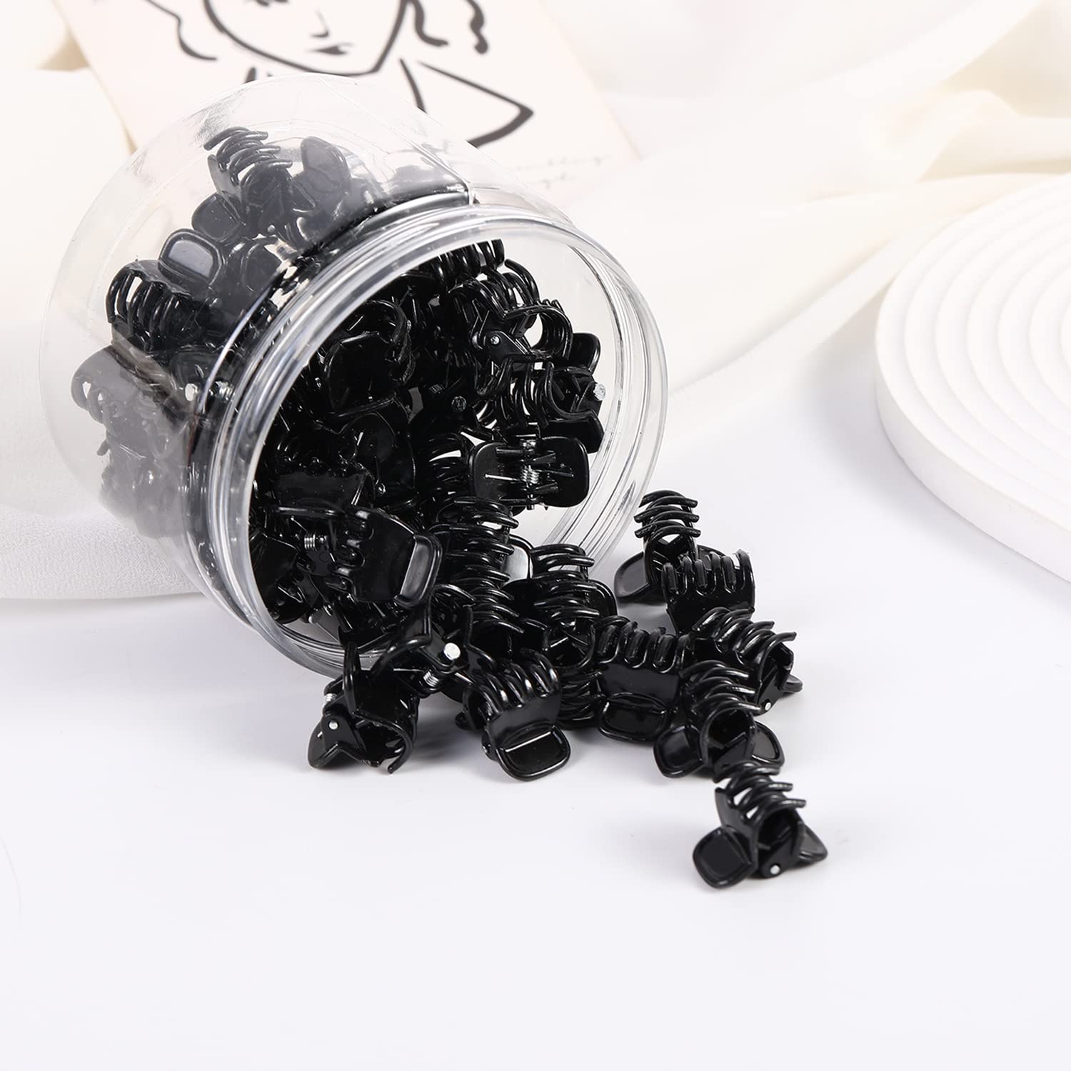 Mini Hair Claw Clips for Women - 48pcs Small 0.59 Inch Hair Clamps - Black Hair Accessories for Ponytail, Bun & Updo Hairstyles - Perfect for Home, Office & Travel