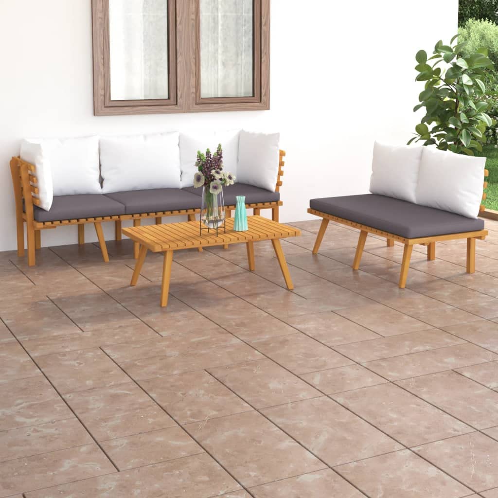 5-Piece Patio Lounge Set - Acacia Wood Outdoor Sectional Sofa with Cushions & Coffee Table - Perfect for Backyard, Garden, and Poolside Relaxation