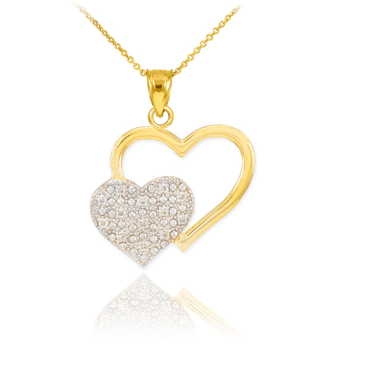 10k Yellow Gold Diamond Cluster Love Charm Open Heart Pendant Necklace for Women - Elegant Valentine's Day Gift & Anniversary Jewelry for Her