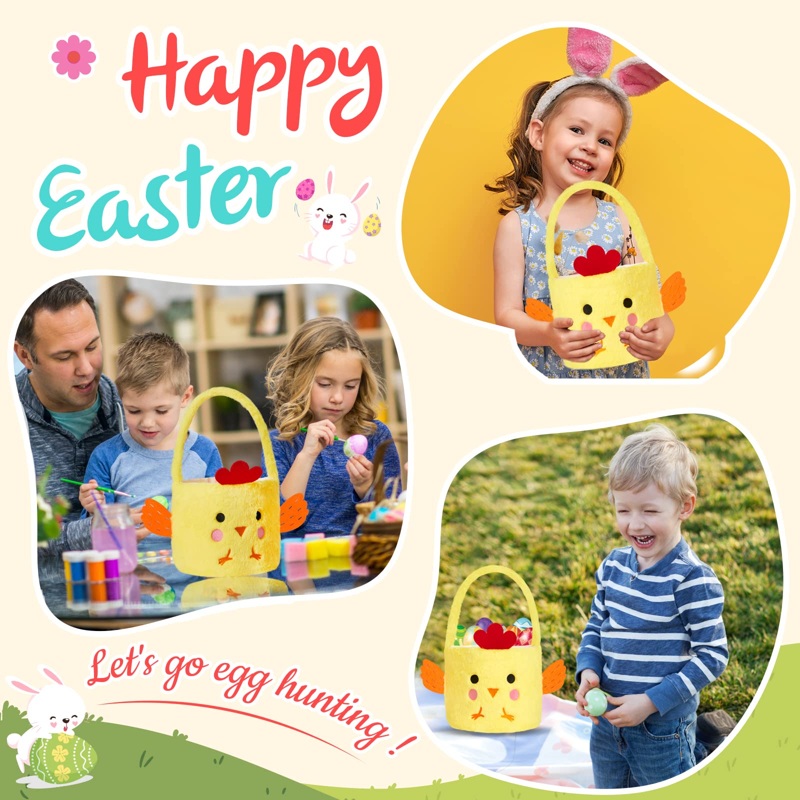 Bstaofy Easter Chicken Basket - Yellow Chick Egg Hunt Basket for Toddlers & Kids - Easter Egg Hunting Game Supplies - Party Decor & Gifts for Boys & Girls - Perfect for Easter Celebrations, Egg Hunts, and Spring Parties