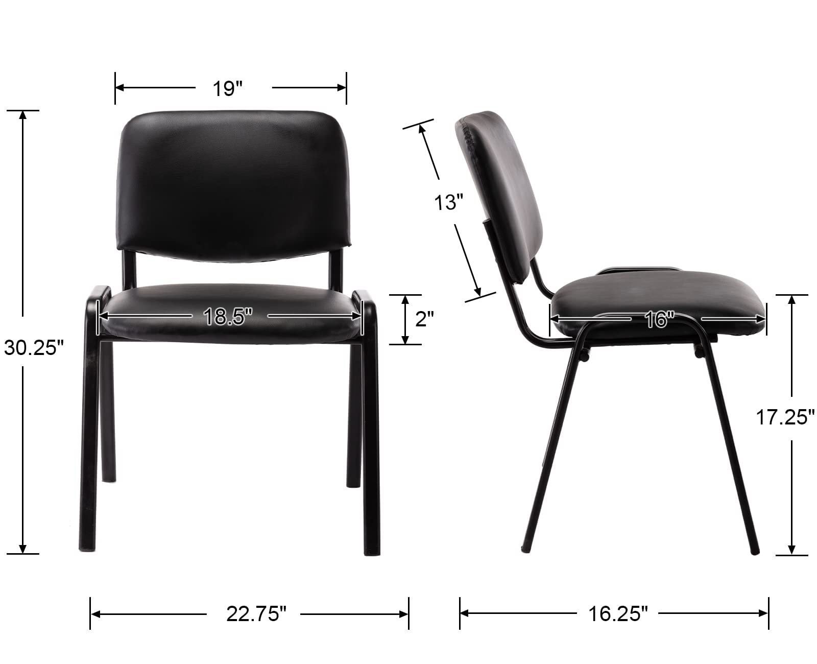 5-Pack Black PU Leather Conference Room Waiting Chairs - Armless Office Chairs Without Wheels for Meeting Rooms, Guest Reception, Lobby & Events - Durable & Comfortable Seating Solution