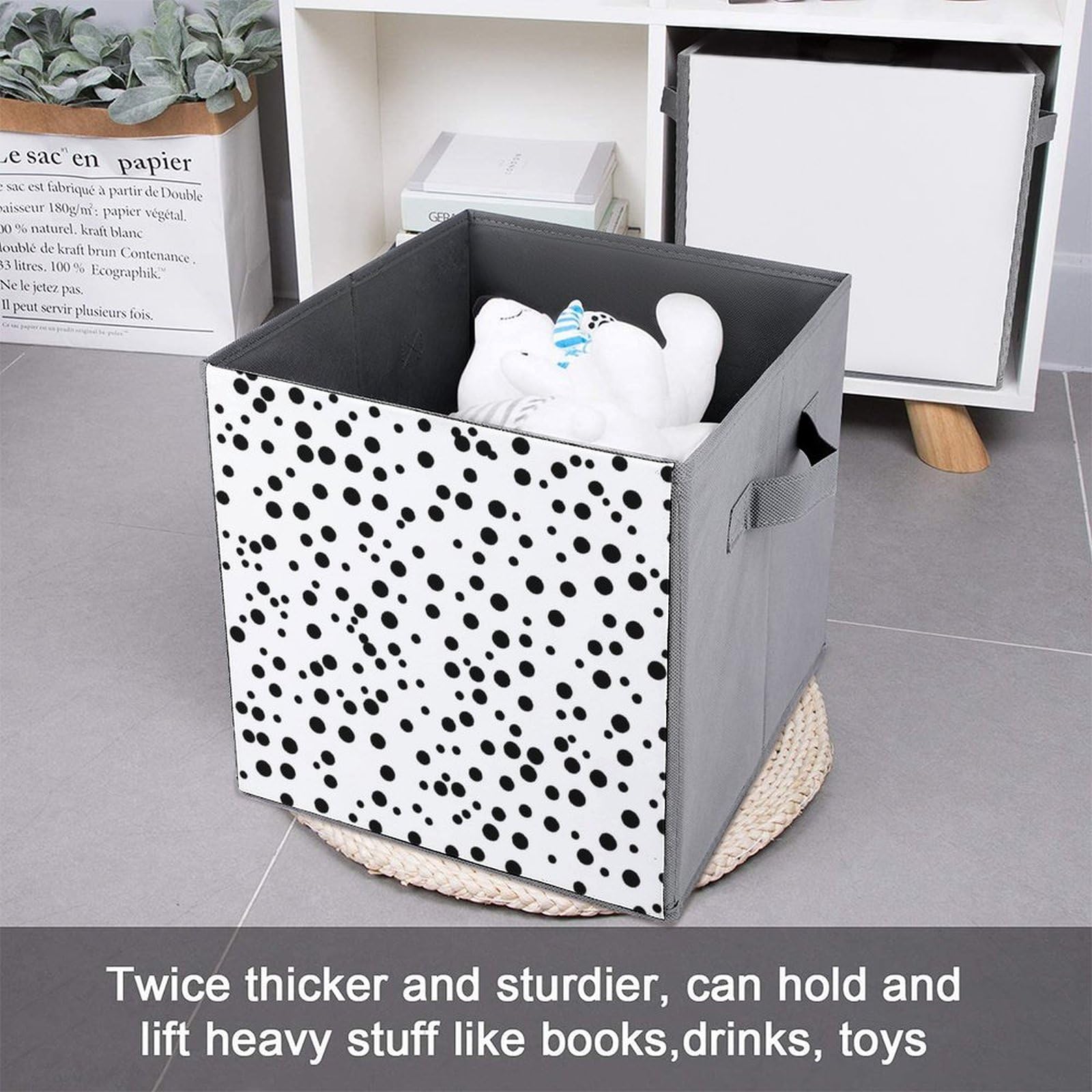 Black and White Polka Dot Storage Baskets - 2 Pack Fabric Storage Bins for Home Organization | Perfect for Closet, Nursery, and Laundry Room Storage