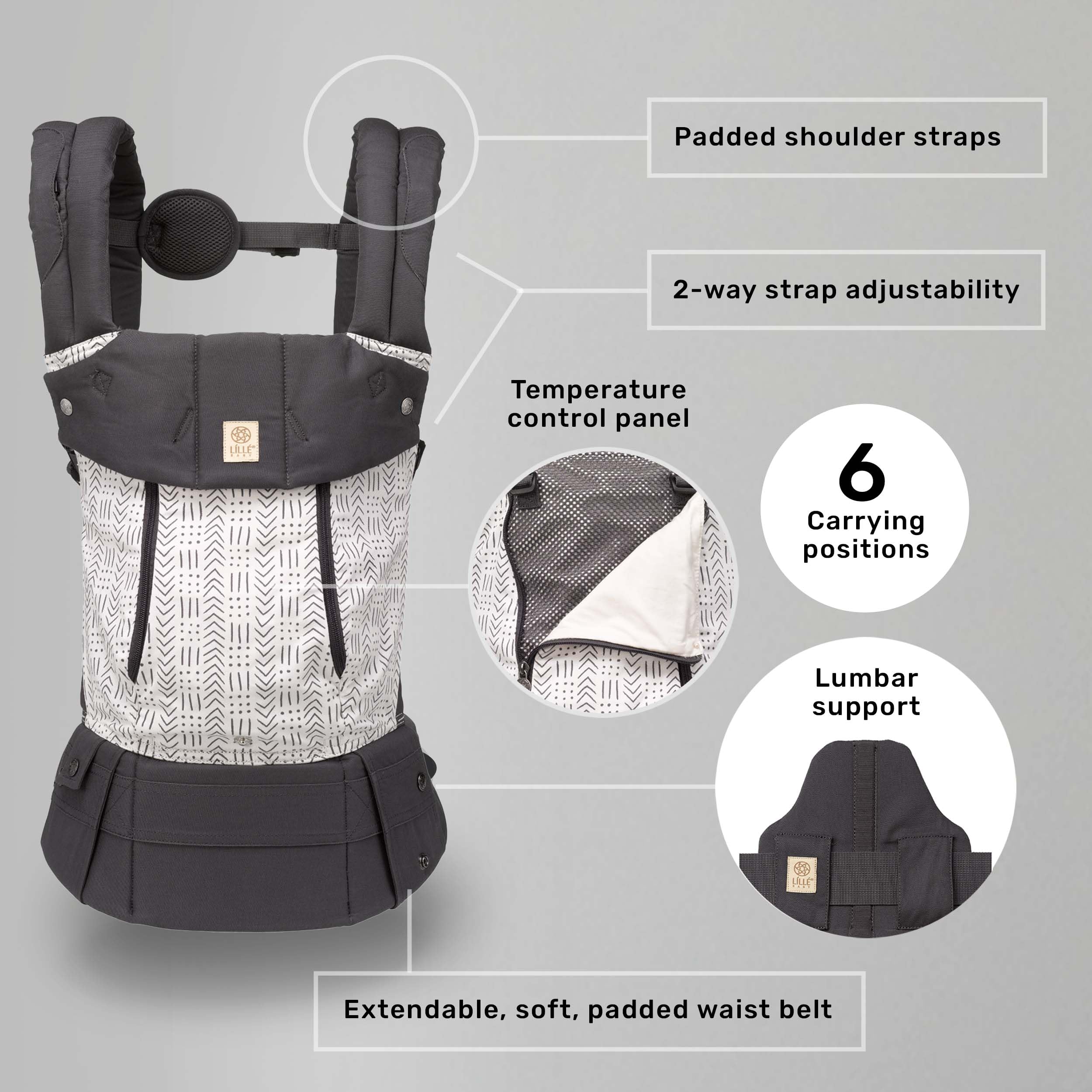 LÍLLÉbaby Complete All Seasons Ergonomic 6-in-1 Baby Carrier for Newborn to Toddler (7-45 lbs) - Adjustable Lumbar Support, 360° Multi-Position & Inward/Outward Facing - Perfect for Hiking, Shopping & Hands-Free Parenting (Etch Design)