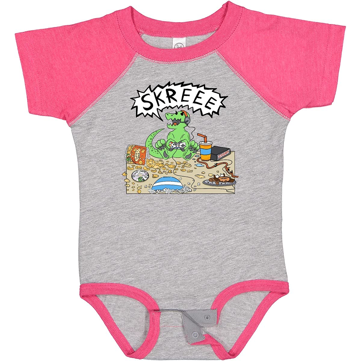 Inktastic Gaming Dino Baby Bodysuit - Cute Dinosaur Onesie for Boys & Girls - Soft Cotton Infant Romper for Gaming Fans - Perfect for Birthday Gifts, Baby Showers & Family Photos