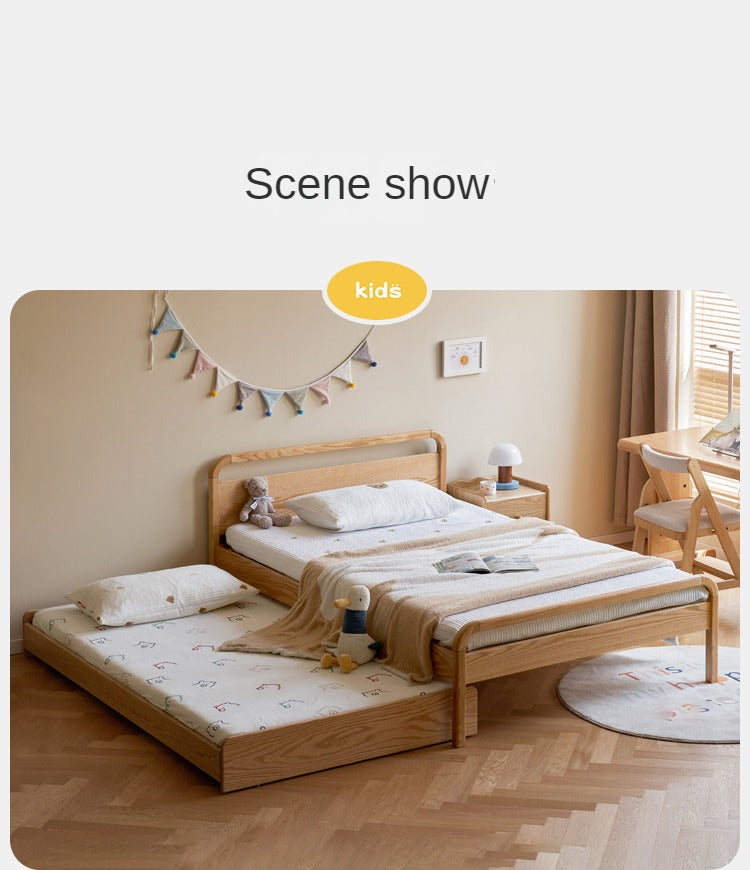 Solid Oak Wood Single Platform Bed with Wheels - No Headboard, Modern Minimalist Bed Frame for Small Spaces, Dorm Rooms & Guest Bedrooms