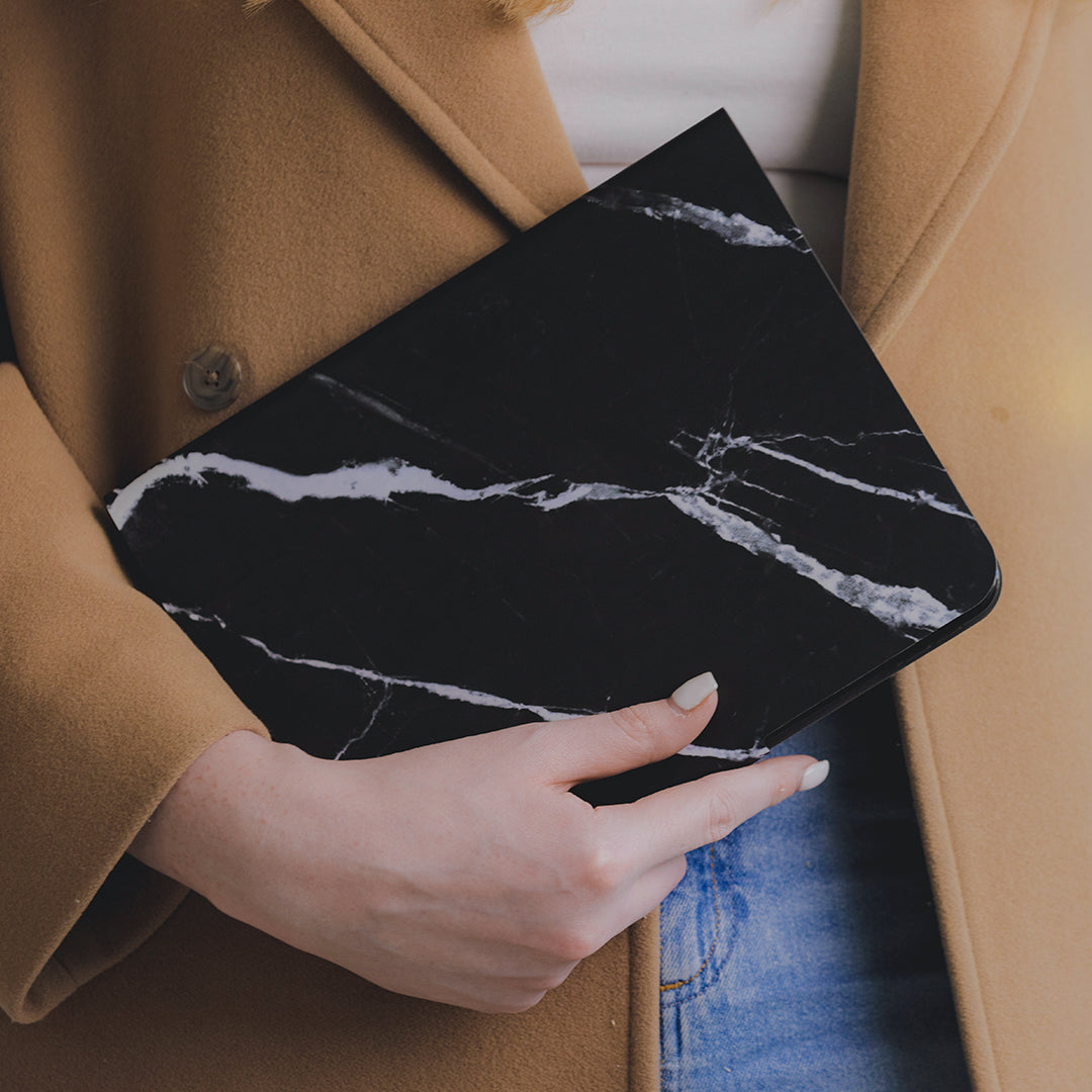 Premium Black Marble iPad Case - Slim Protective Cover for iPad Pro/Air/Mini - Elegant Marble Design for Home, Office & Travel Use