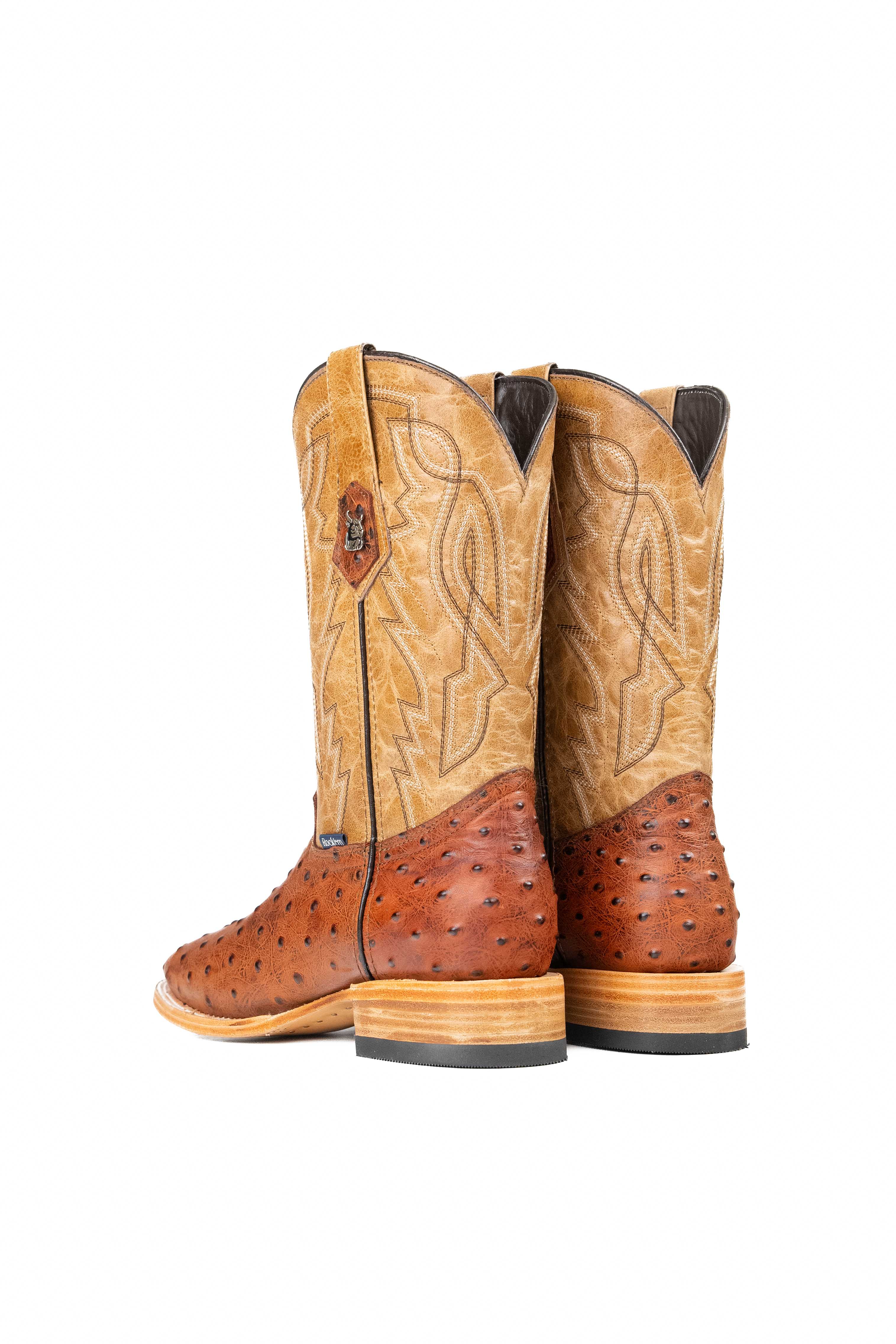 Renegade Ostrich Leather Square Toe Cowboy Boots for Men - Western Style Riding Boots for Country Music Festivals & Rodeo Events