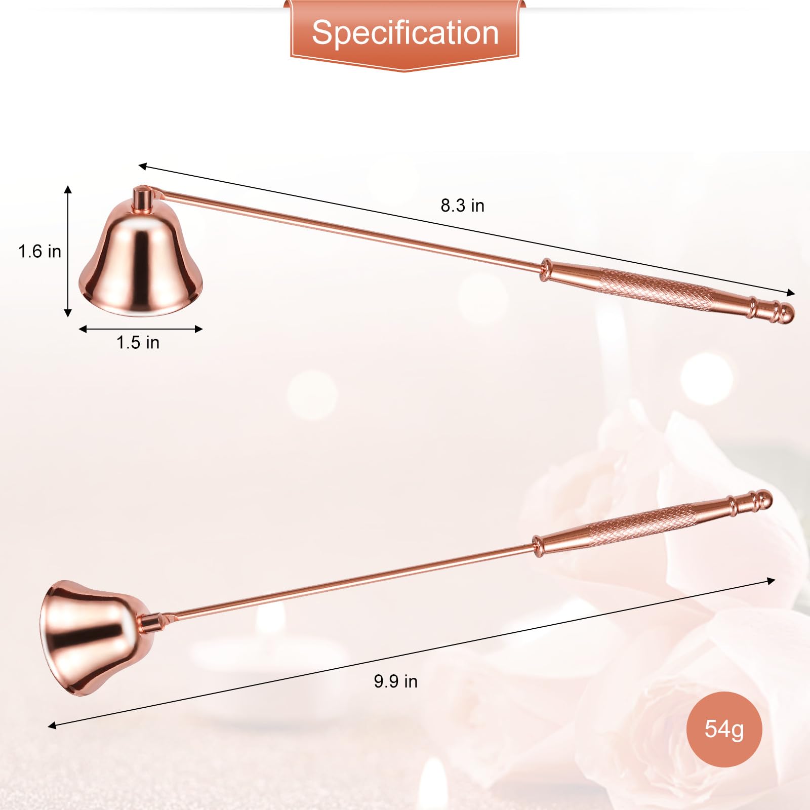 Premium Metal Candle Extinguisher with Long Handle - Rose Gold Wick Snuffer for Scented & Aromatherapy Candles - Safe Flame Extinguishing Tool for Home Decor, Spa Relaxation & Romantic Dinners