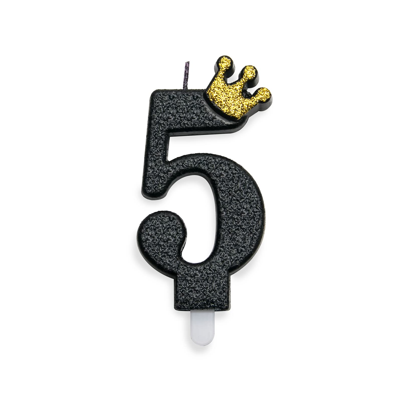UVTQSSP 3.54 Inch Black Glitter Number 5 Birthday Candles with Golden Crown - Cake Topper Decor for 5th Birthday Party, Anniversary & Celebration (Perfect for Kids Cakes, Cupcakes & Dessert Displays)