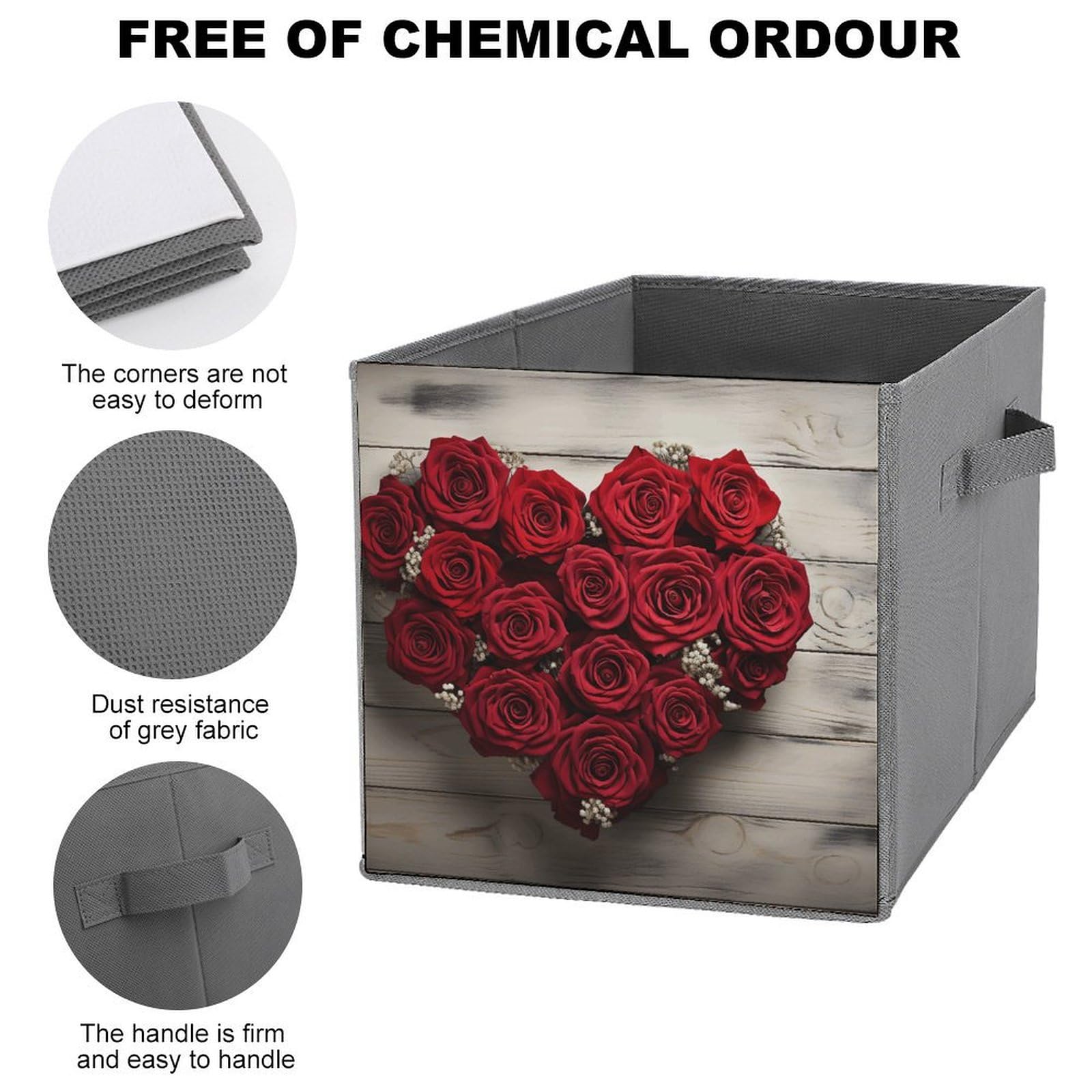 Red Heart-Shaped Roses Canvas Foldable Storage Box - Home & Clothing Organizer for Bedroom, Closet, Nursery, and Office Organization