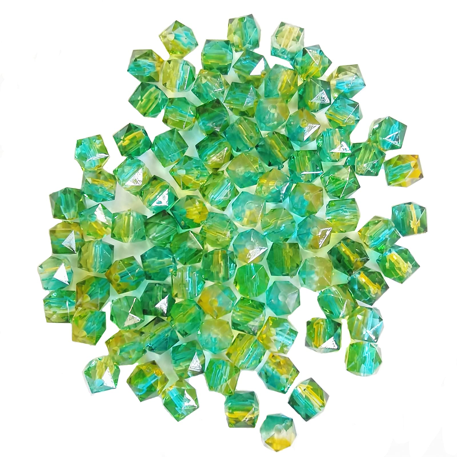 Xeahung 120PCS Acrylic Crystal Beads for Jewelry Making - Square Polygon Spacer Beads for DIY Bracelets, Earrings, Necklaces & Keychains - Craft Supplies for Adults - Perfect for Birthday Gifts & Beading Projects (Blue & Green) - Great for DIY Jewelry, Home Decor & Party Favors