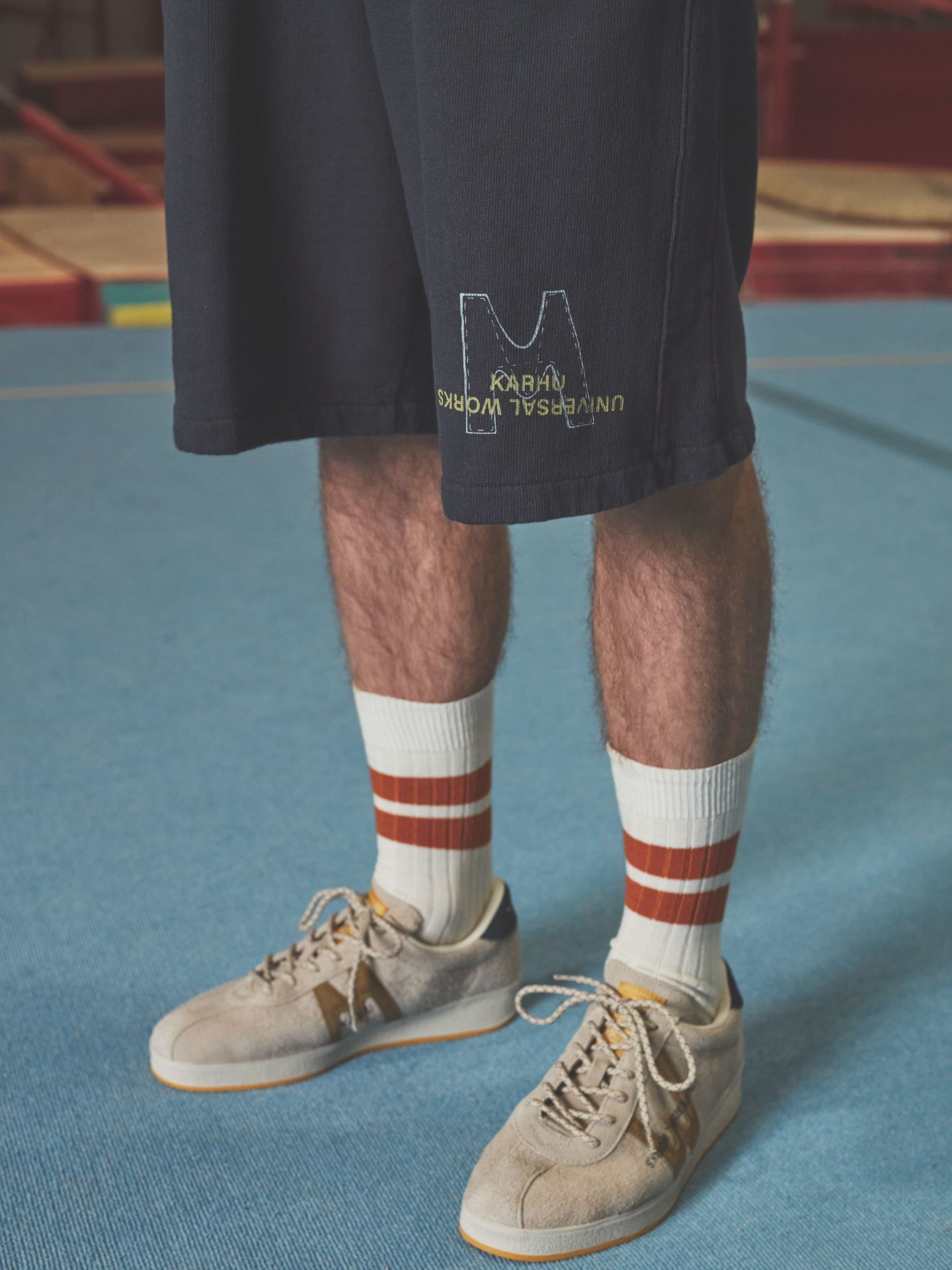 KARHU X UNIVERSAL WORKS Men's Running Track Shorts - Navy Blue Athletic Shorts for Jogging, Gym & Casual Wear
