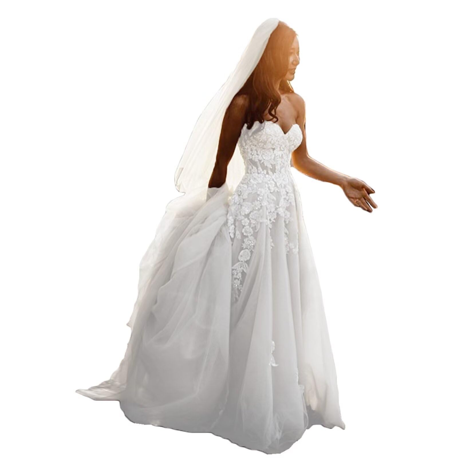 Sexy Boho Wedding Dresses for Bride | Sheer Lace Sweetheart Beach Bridal Gowns with 3D Flowers | Perfect for Beach, Garden & Destination Weddings