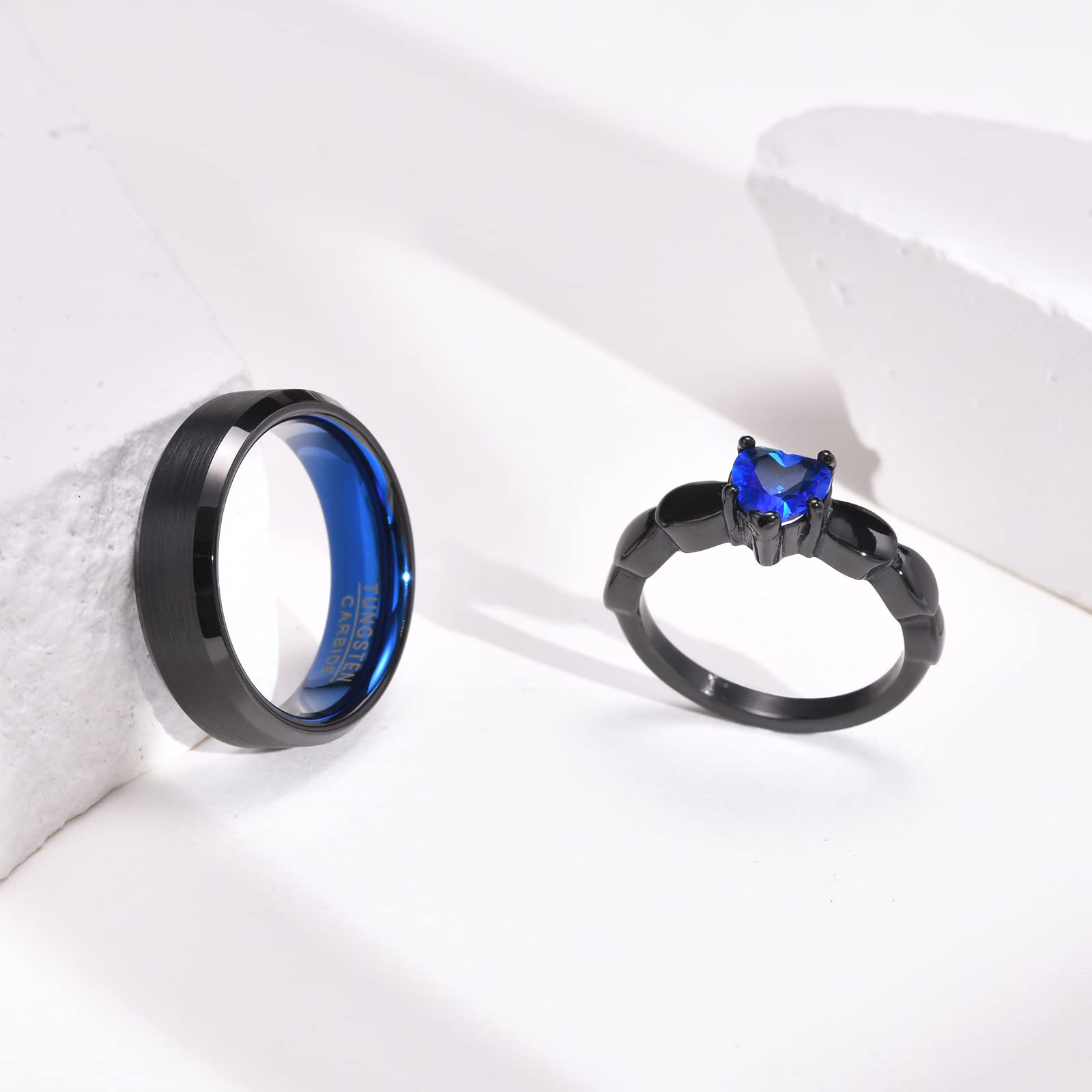 VNOX 2-Piece Custom Couple Rings Set - Personalized His & Hers Stainless Steel Promise Rings | Black Matching Wedding Bands for Men & Women | Perfect for Anniversaries, Engagements & Romantic Gifts