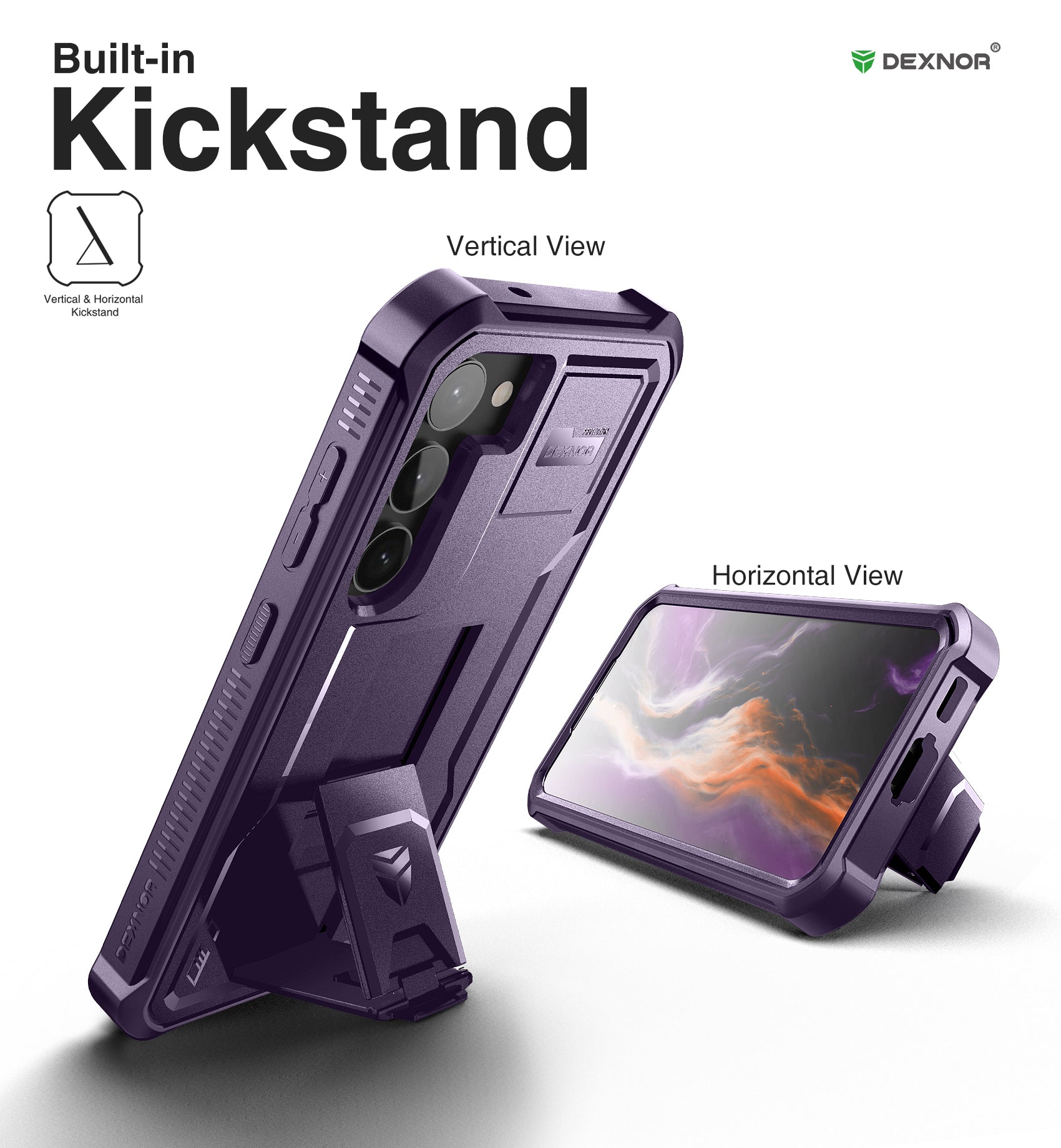 Dexnor Heavy Duty Shockproof Rugged Case for Samsung Galaxy S23 with Built-in Screen Protector & Kickstand - Full Body Protection for Outdoor, Work, and Daily Use