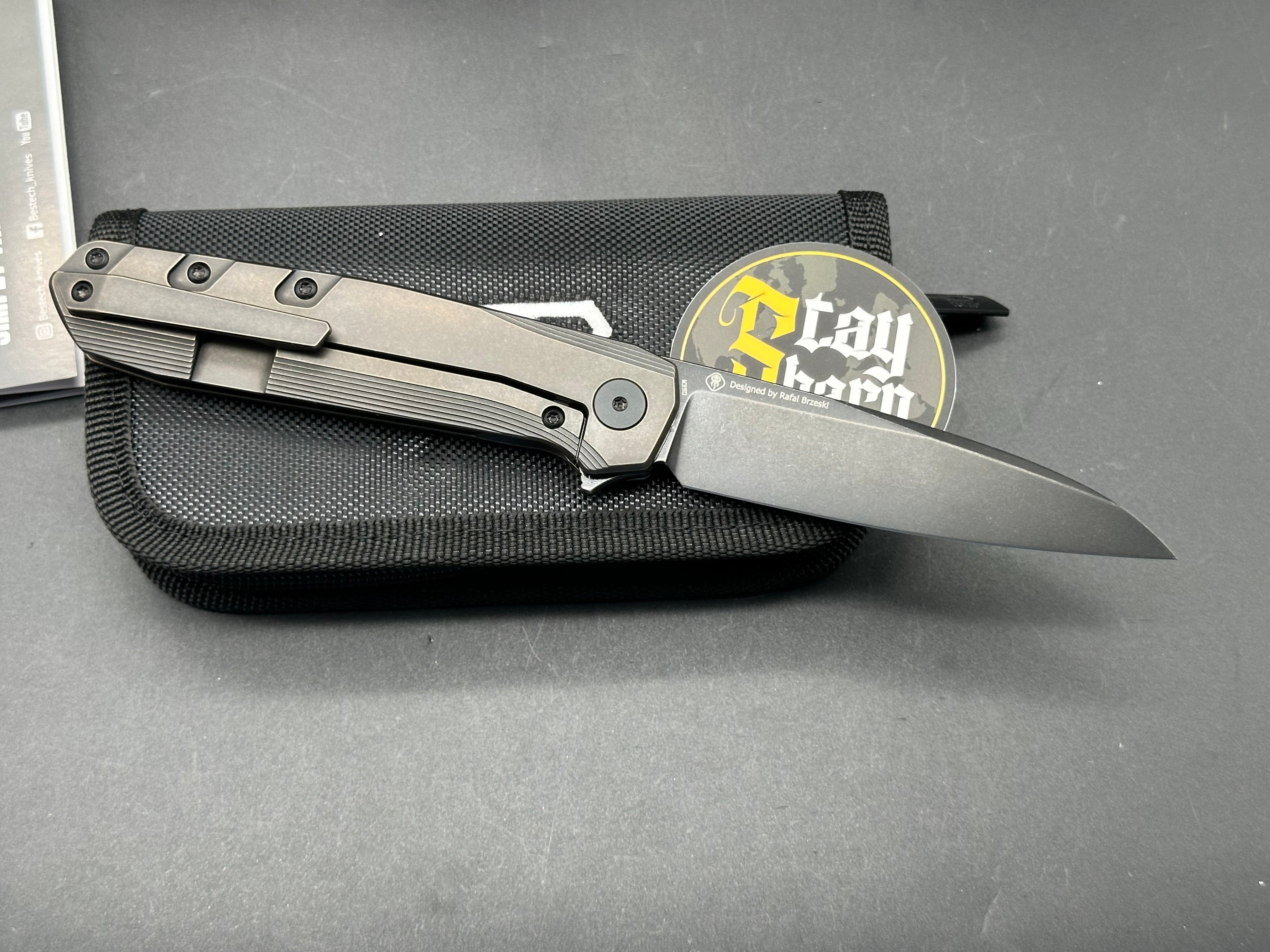 BESTECH 9 Folding Knife - Black Bronze Titanium Handle with M390 Blade | EDC Pocket Knife for Camping, Hiking & Outdoor Survival