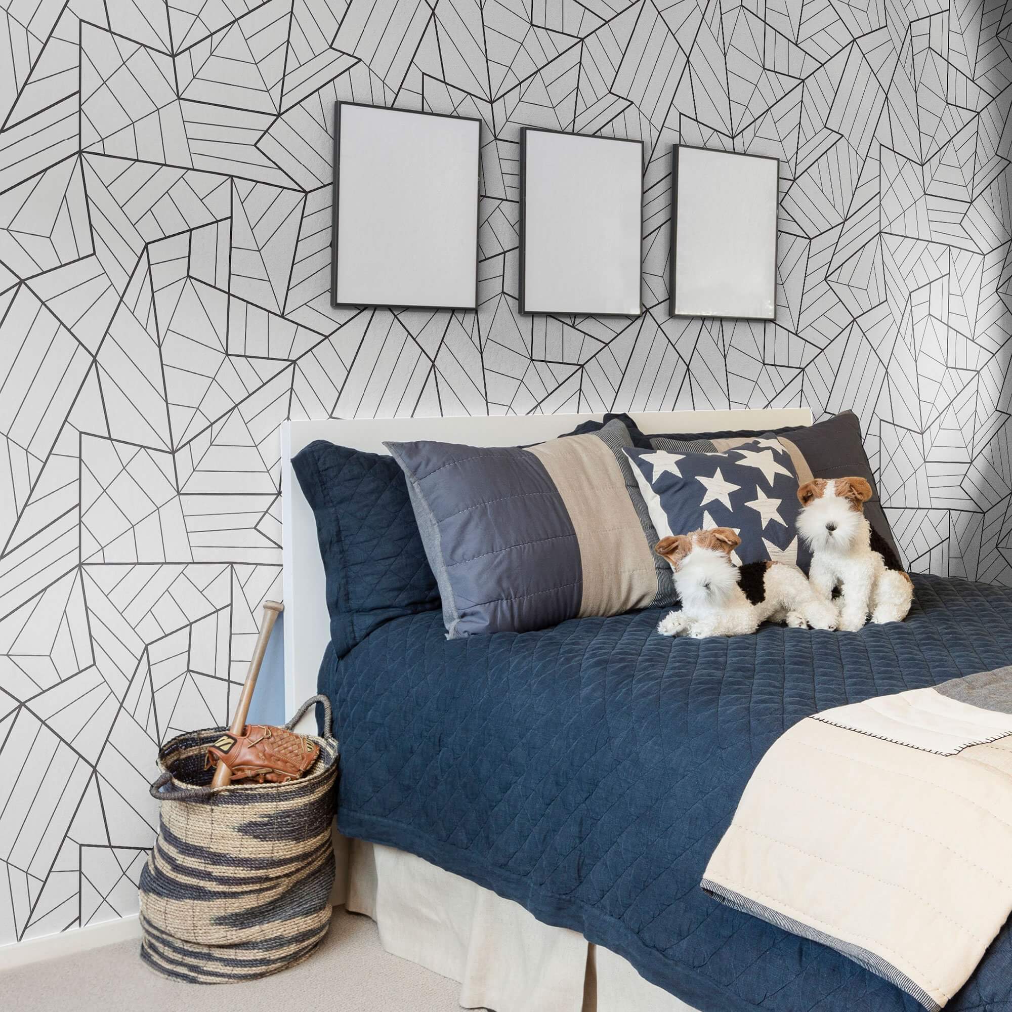 Black and White Geometric Peel and Stick Removable Wallpaper - Self-Adhesive Decorative Wall Covering for Bedroom, Living Room, Nursery, Office & Home Decor