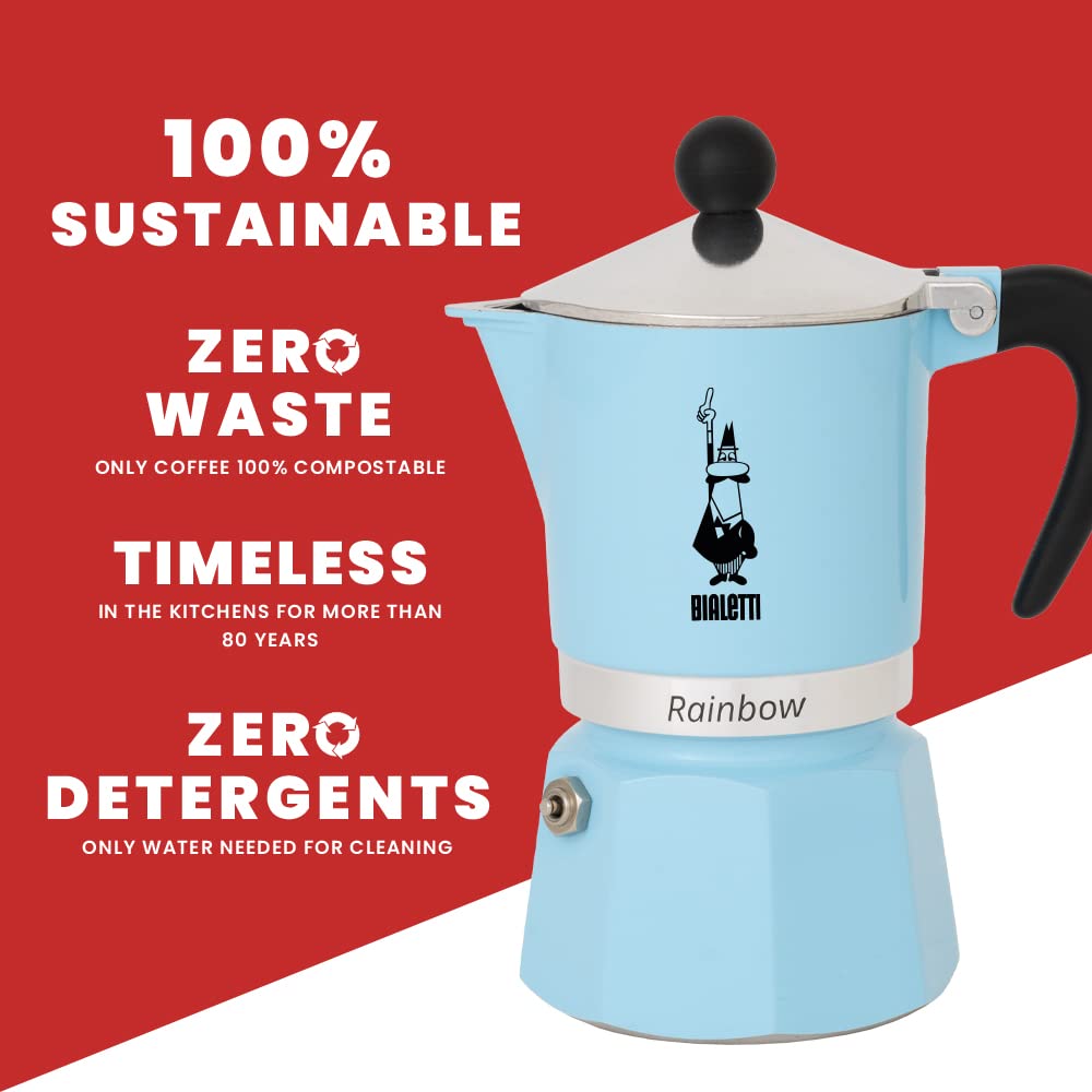 Bialetti 5041 Rainbow Stovetop Espresso Maker - 6 Cup Italian Moka Pot in Light Blue | Perfect for Home Coffee Brewing & Kitchen Decor