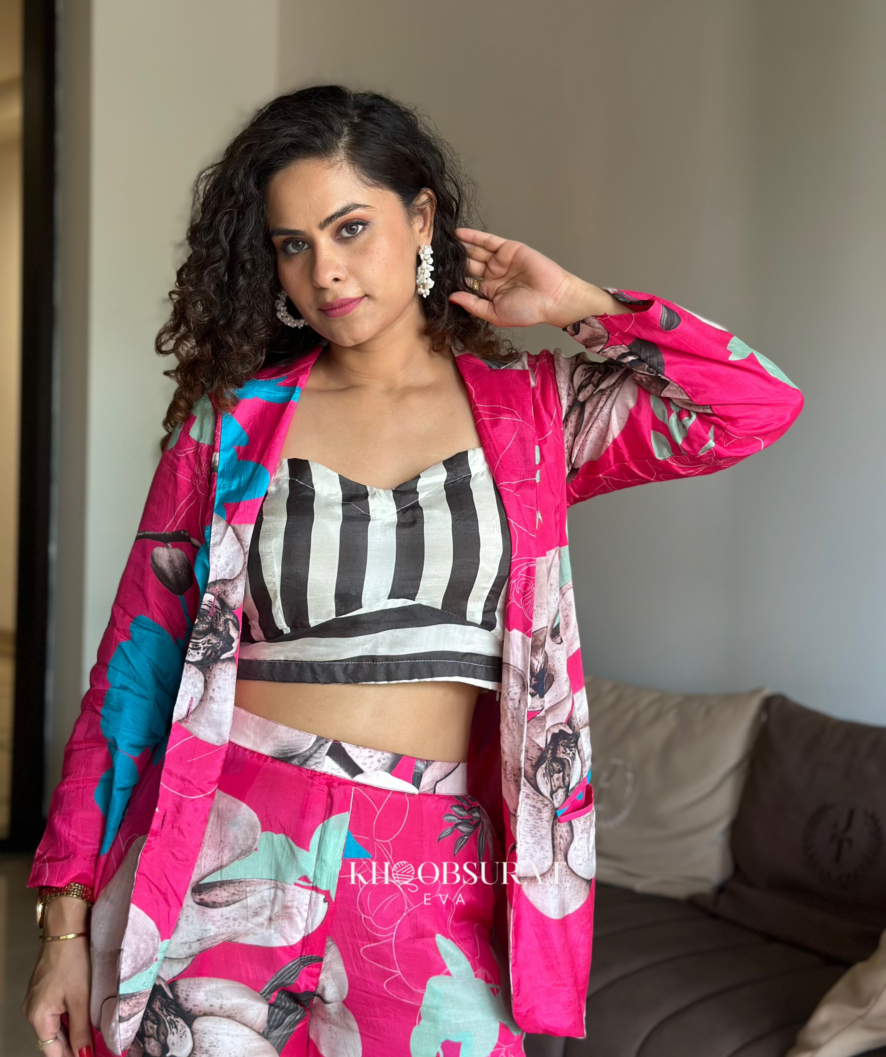 Stylish Pink Floral Blazer Coord Set for Women - Office Wear & Spring Outfits | Trendy Matching Jacket & Pants Suit