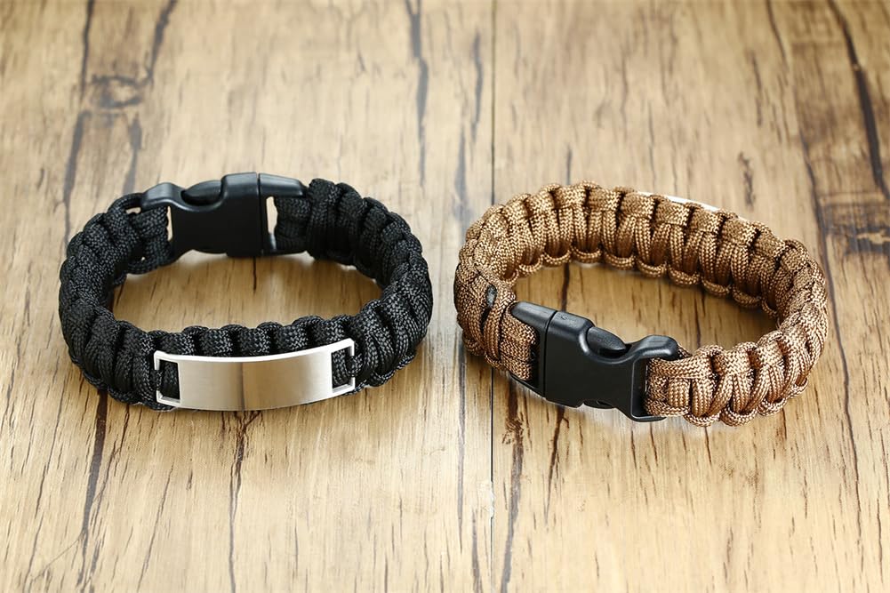 Stainless Steel Bible Verse Bracelet for Men - Outdoor Survival Paracord Cuff - Baptism Gift for Dad, Husband, Boyfriend