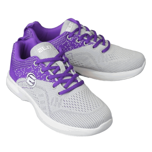 ELITE Women's Comfortable Lace-Up Bowling Shoes - Grey/Violet - Perfect for League Play, Casual Bowling & Tournaments