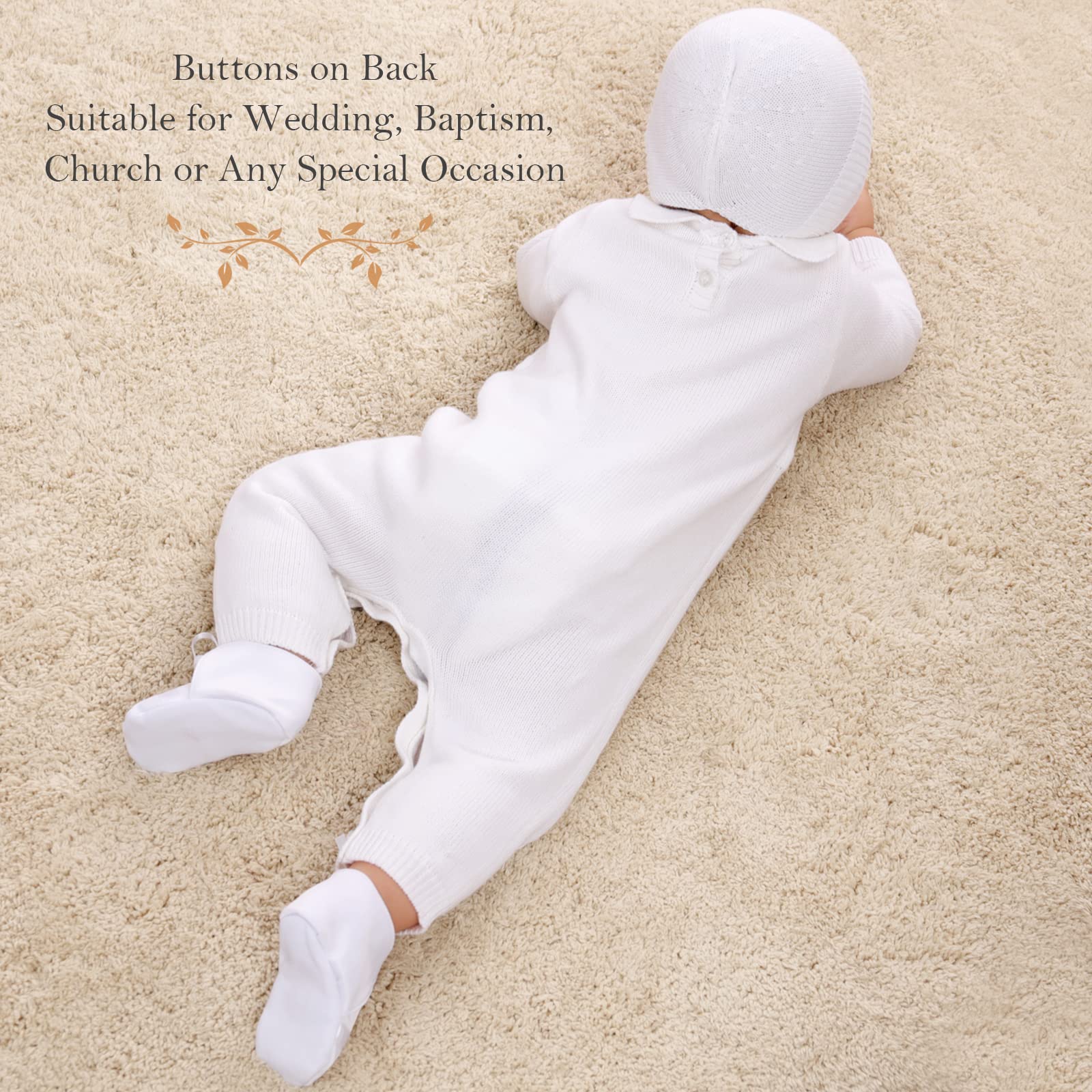 Booulfi Baby Boy's Christening Baptism Outfit Set - White Suit with Hat & Cross Detail for Newborn Baptism, First Communion & Special Occasions