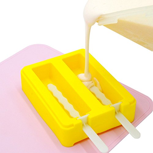 BPA-Free Silicone Popsicle Molds with Lid - Set of 2 Different Shapes (Yellow & Green) for Homemade Ice Pops, Kids Snacks & Summer Treats