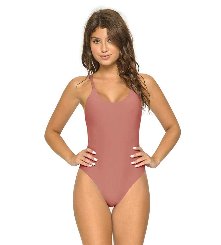 Dusty Rose Reversible Seamless LUX One Piece Swimsuit - Women's Elegant Bathing Suit for Beach, Pool & Vacation