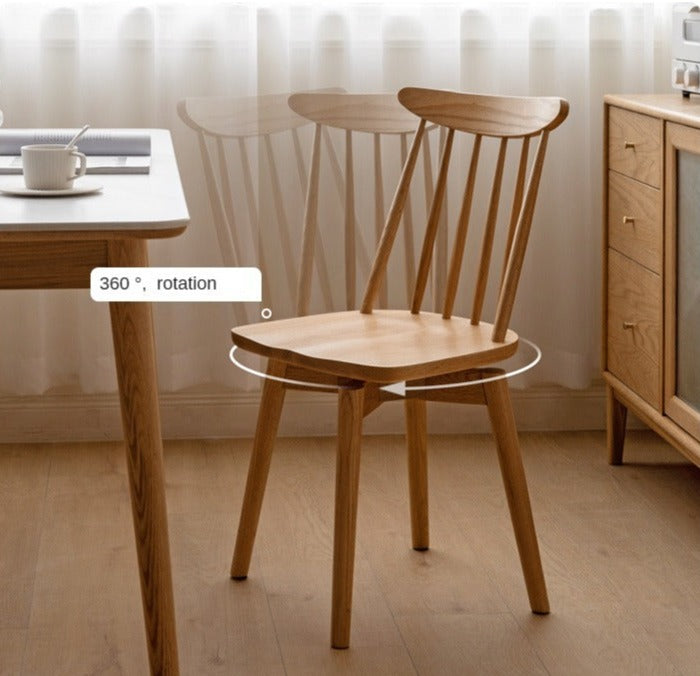 Premium Oak Solid Wood Windsor Chairs - 360 Degree Swivel Dining Set of 4 - Perfect for Kitchen, Dining Room & Home Office Furniture