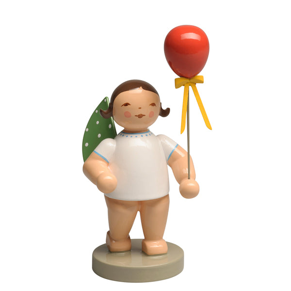 Wendt & Kuhn Angel with Red Balloon Handcrafted Wooden Figurine - Christmas Tree Ornament, Home Decor, Gift for Collectors