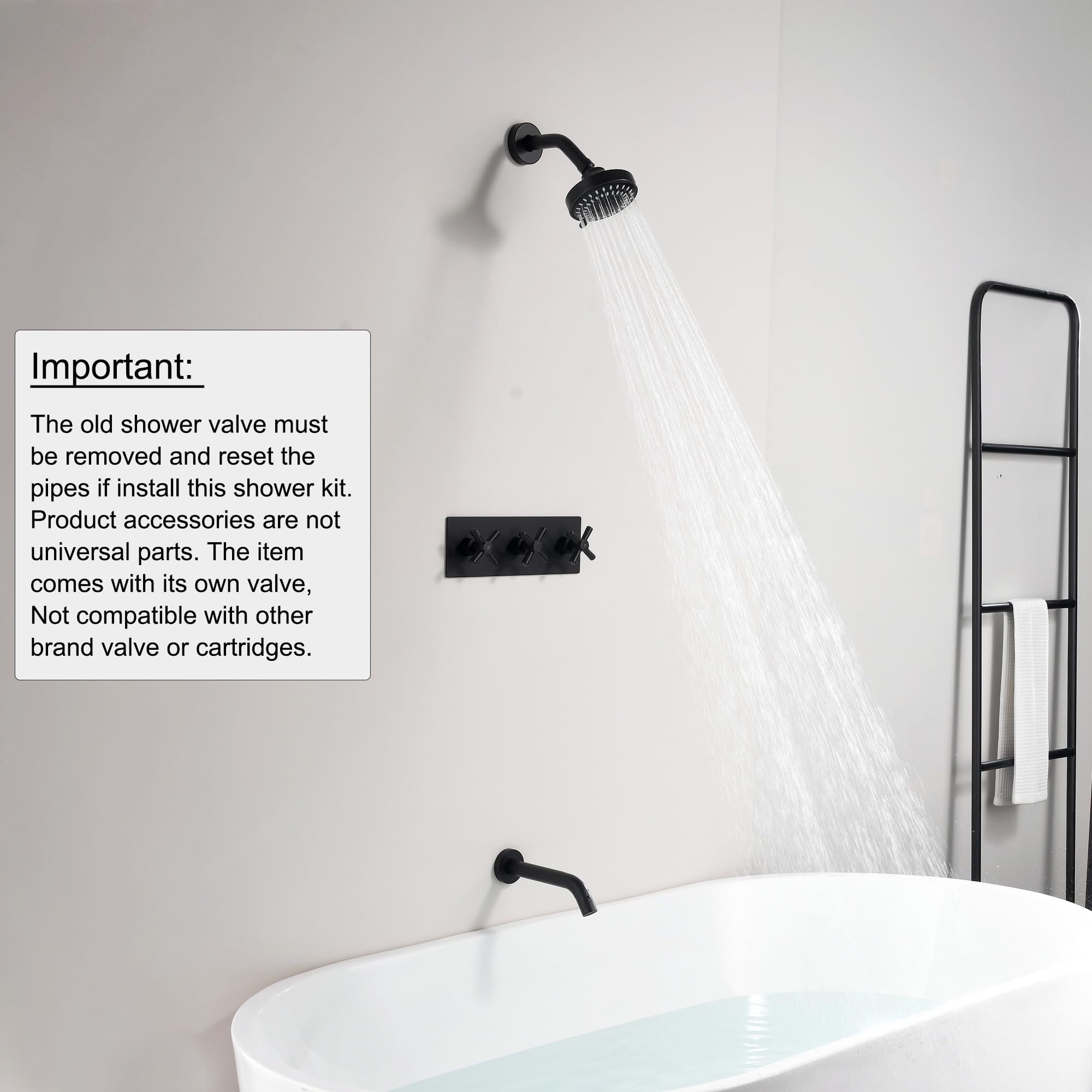 Matte Black 3-Handle Tub and Shower Faucet Set with Knobs - Complete Bathroom Fixture for Bathtub and Shower Installation | Perfect for Modern Home Renovation and Bathroom Upgrades
