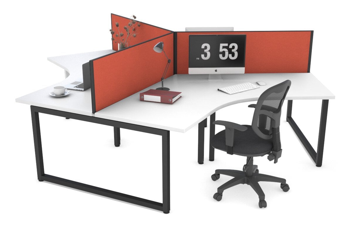 Quadro Loop Legs 3-Person 120 Degree Office Workstation - Modular Desk for Collaborative Workspaces & Team Projects