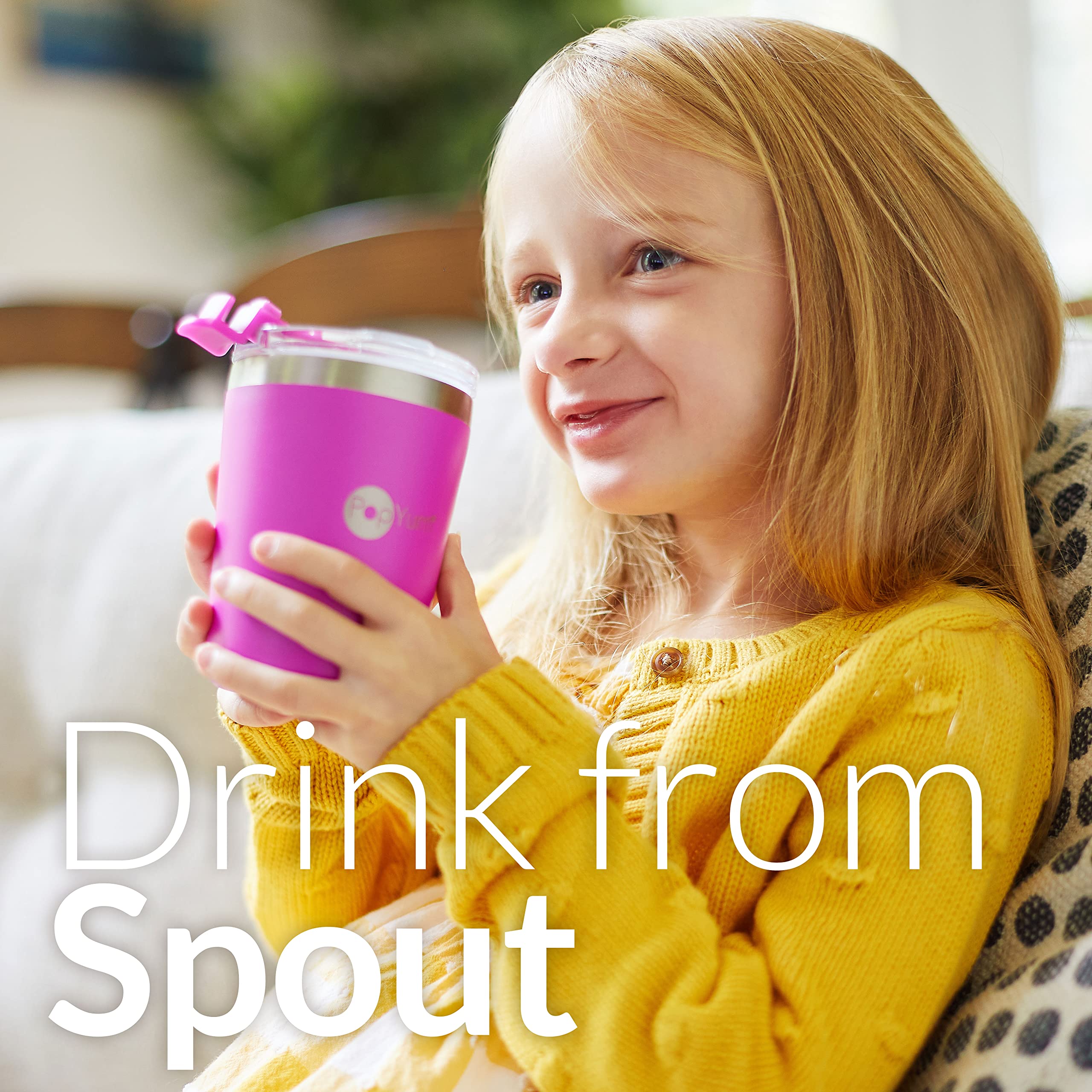 PopYum 9oz Insulated Stainless Steel Kids Cups with Lid & Straw - 2 Pack (Green & Pink) | Stackable, Leak Proof, Double Wall Vacuum Insulated Sippy Cup for Babies, Toddlers & Children | Perfect for Daycare, Travel, School & Home Use