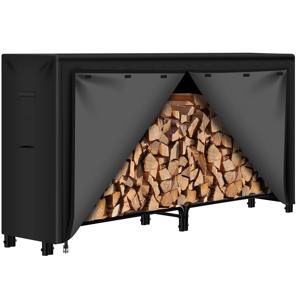 AMAGABELI Heavy-Duty 8ft Outdoor Firewood Rack with Waterproof Cover - Durable Log Holder for Fireplace, Fire Pit & Wood Storage - Perfect for Patio, Backyard, and Camping Use