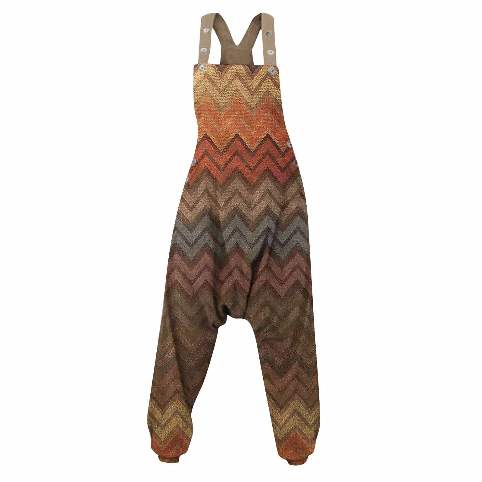 Wintialy Women's Boho Printed Vintage Paisley Loose Racerback Harem Jumpsuit with Spaghetti Straps - Perfect for Summer Festivals, Beach Vacations & Boho Chic Outfits
