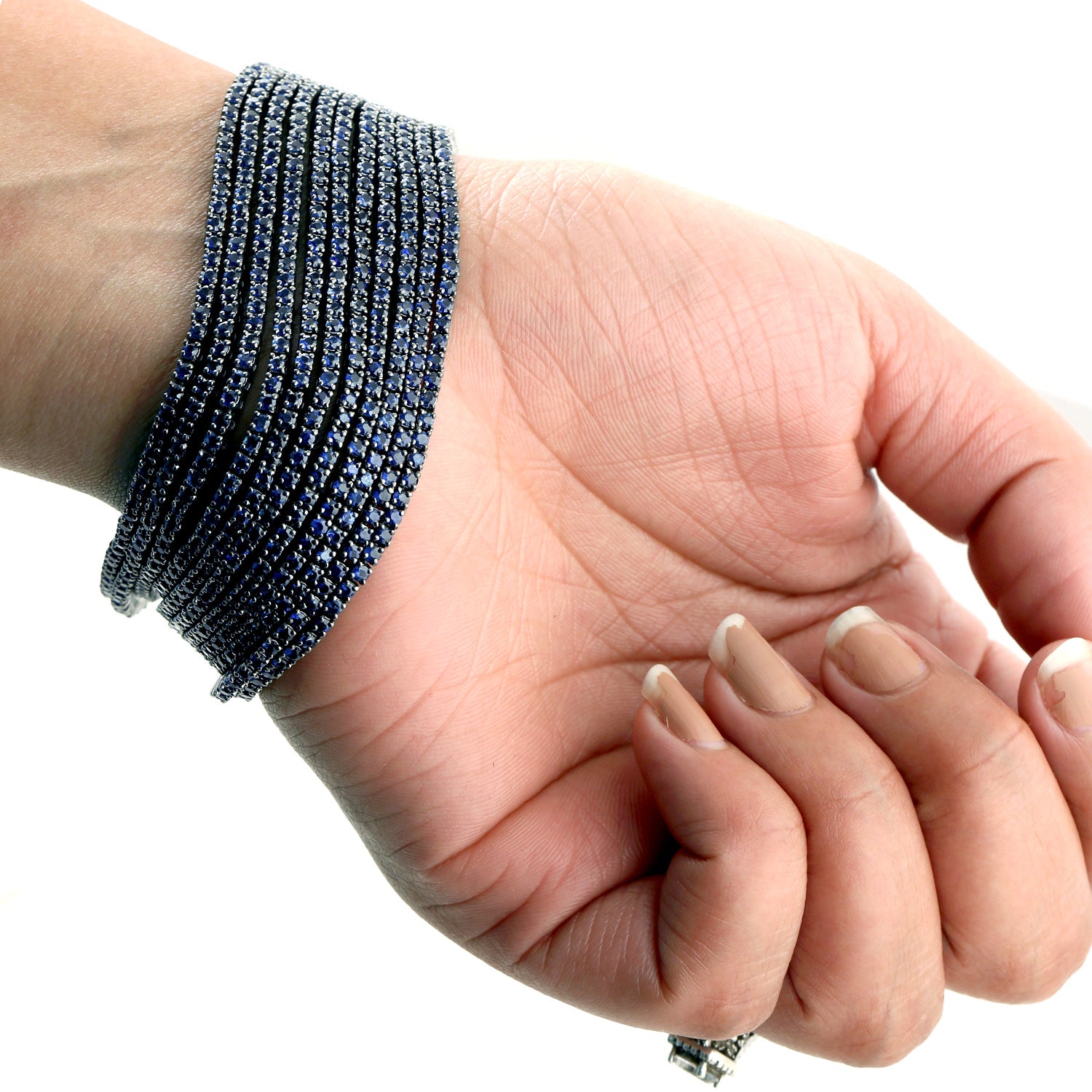 Blue Sapphire Gemstone Bracelet - 18K Gold & Silver Designer Jewelry with Prong Setting for Women - Perfect for Weddings, Parties & Special Occasions