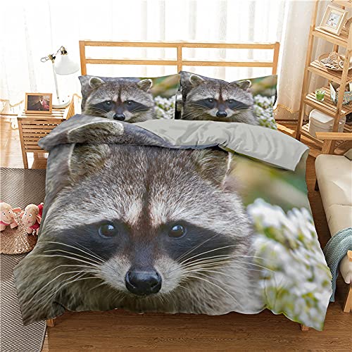 KIVDFIGE 3-Piece King Size Bedspread Set - Soft Down Alternative Comforter with Raccoon Print & 2 Pillowcases, Retro Animal Artwork Bedding | Cozy Home Decor for Master Bedroom, Guest Room & Dorm