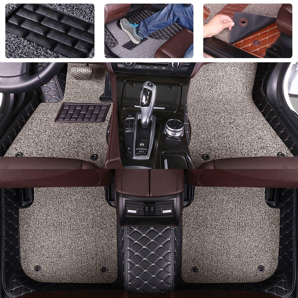 SureKit Custom Fit Car Floor Mats for Toyota Camry 2001-2011 & 2012-2019 Models - Premium Double Layer PU Leather & PVC All-Weather Floor Liners - Non-Slip Front & Rear Car Mats (Black/Black Grey) - Perfect for Daily Commute, Road Trips & Car Protection