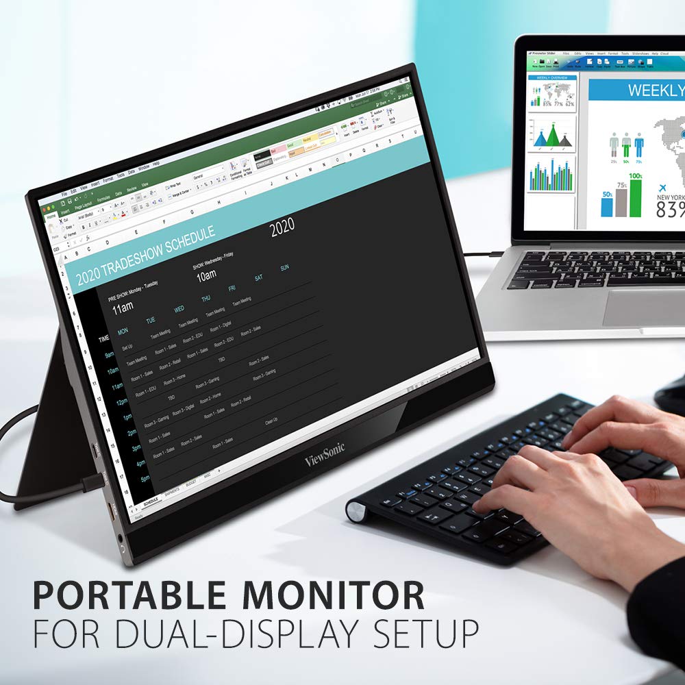 ViewSonic VG1655 15.6 Inch Full HD 1080p Portable Monitor - USB-C Powered, IPS Display, Eye Care Technology, Dual Built-in Speakers, Adjustable Stand with Magnetic Cover - Perfect for Remote Work, Gaming & Travel
