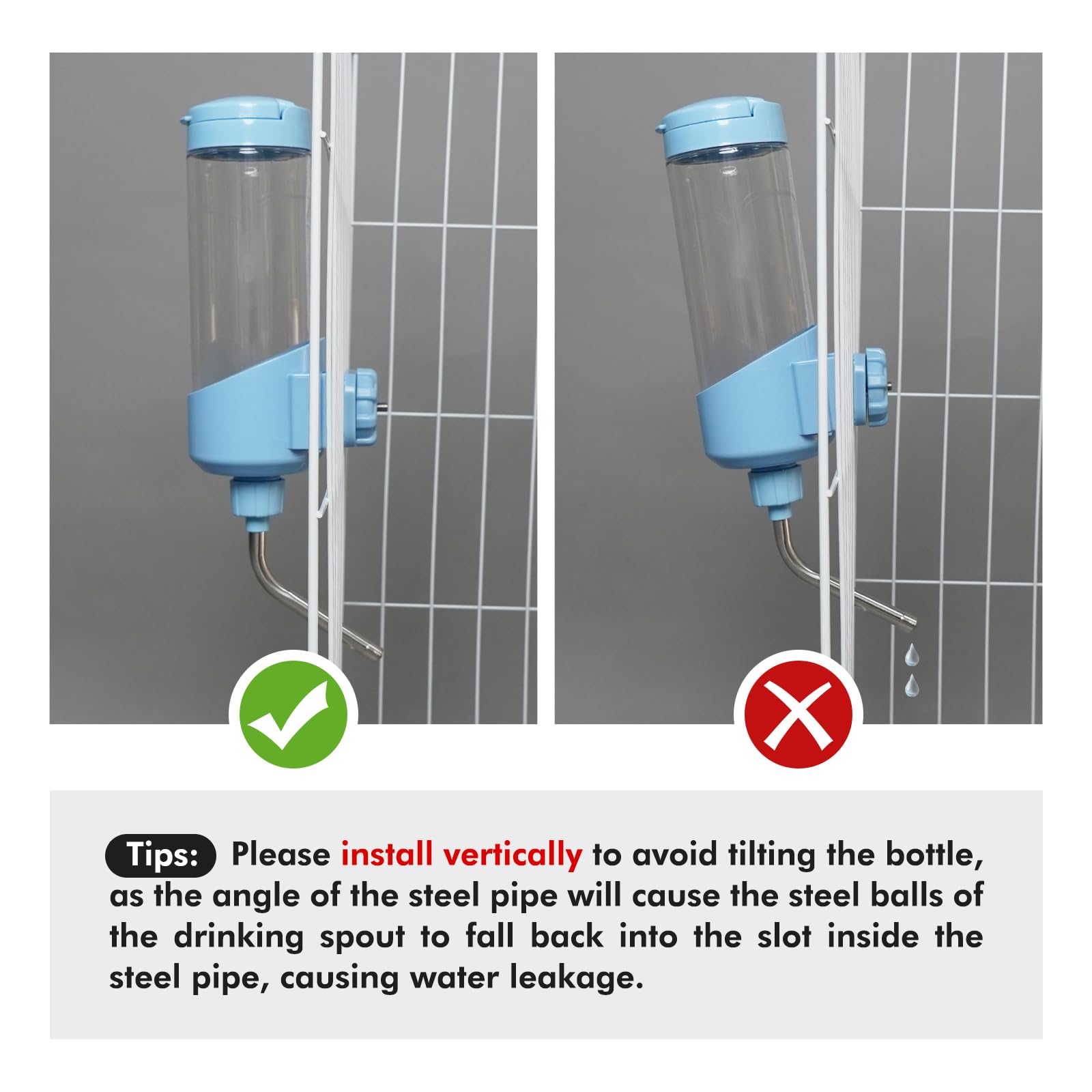 Vannon 23oz Top Fill Small Animal Water Dispenser for Cage - Auto Feeding Water Bottle for Rabbit, Chinchilla, Ferret, Guinea Pig, Squirrel, Hedgehog - BPA Free, 10mm Nozzle, Blue - Perfect for Travel & Home Pet Cages