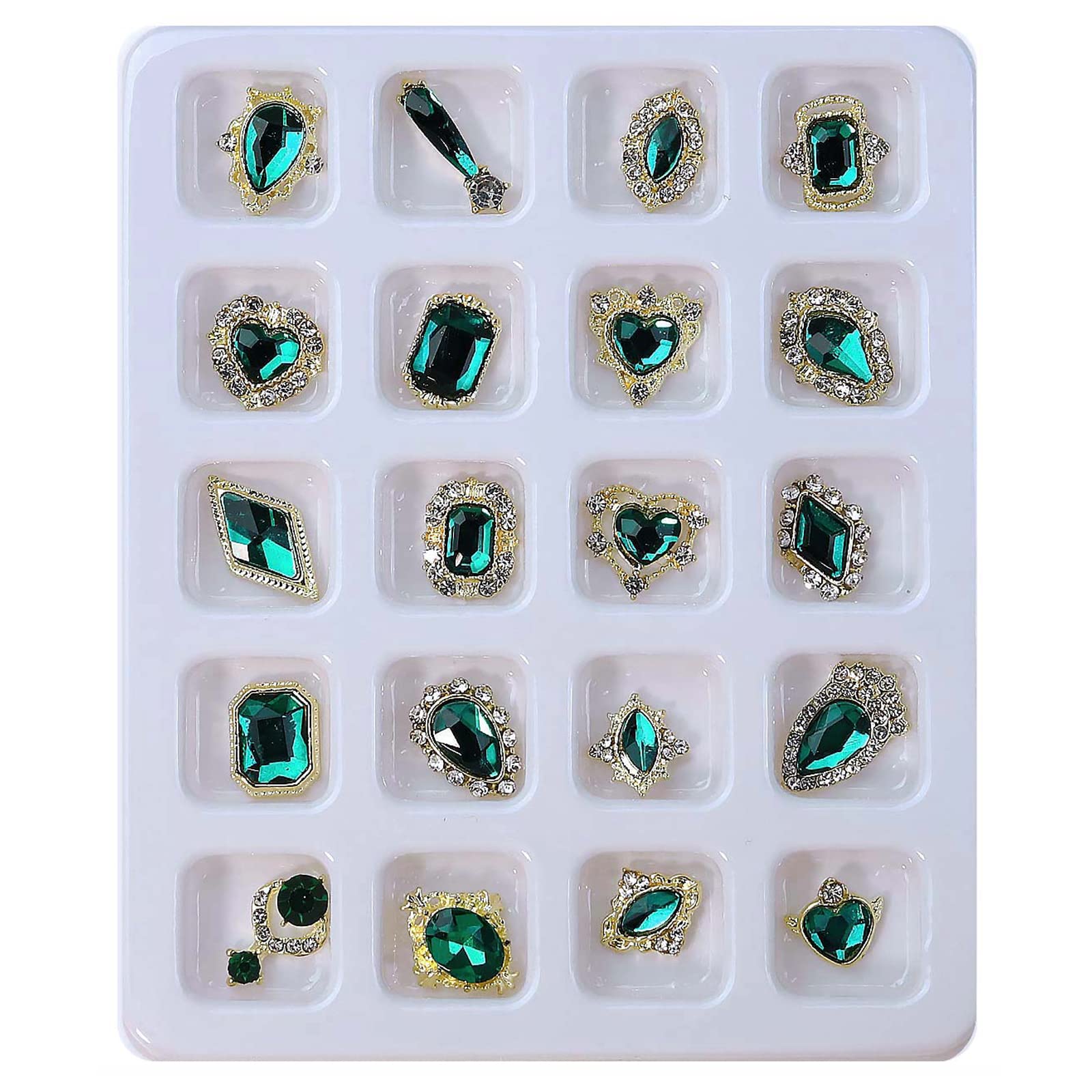 40PCS Emerald Green Luxury Nail Art Rhinestones Kit - Acrylic Nail Charms, Alloy Nail Decorations & Jewels for Manicure, DIY Nail Art Supplies | Perfect for Salon, Home Nail Art & Gift Giving