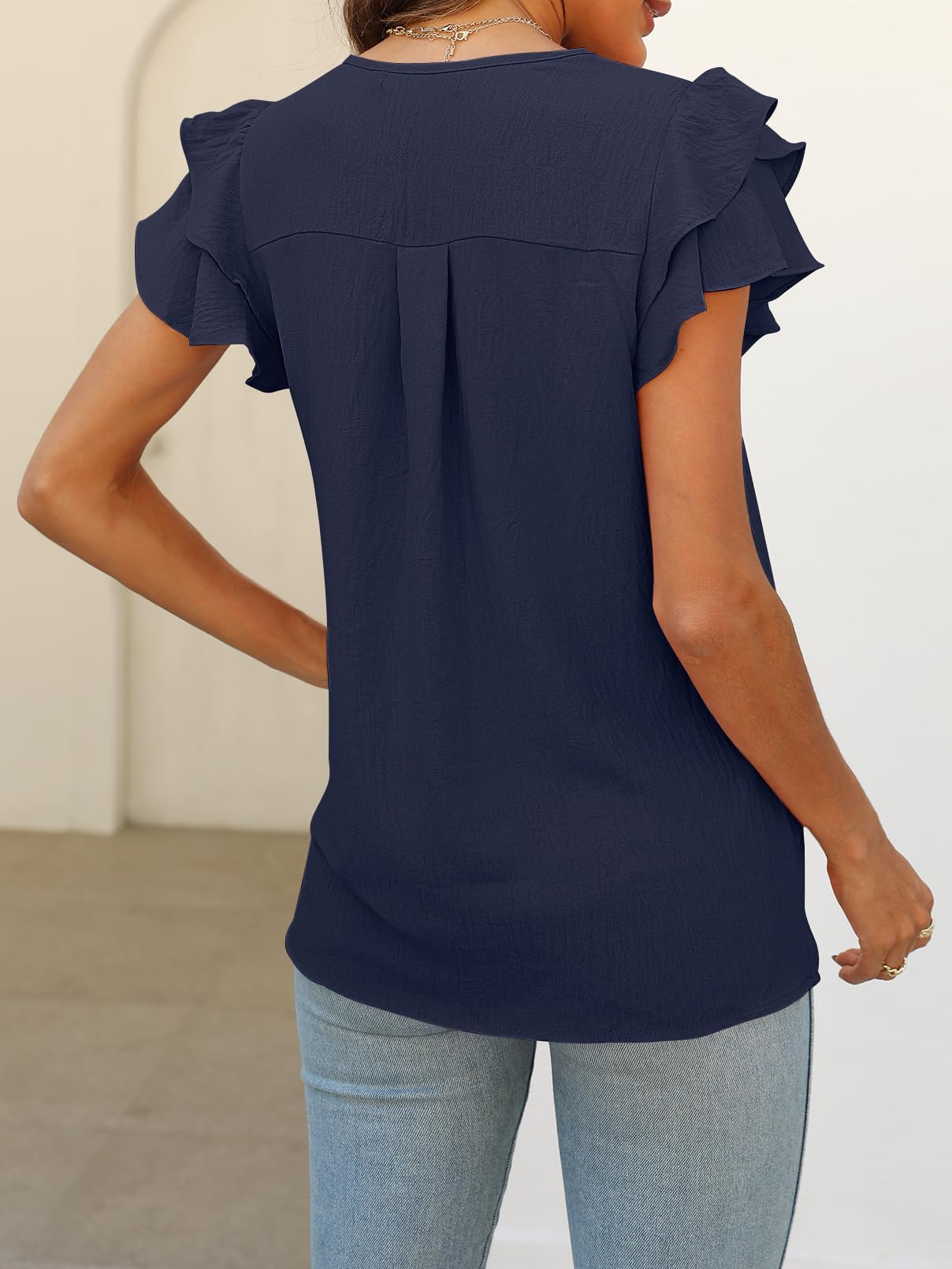 MEROKEETY Women's 2025 Summer V-Neck Ruffle Blouse - Short Sleeve Office Shirt, Business Casual Top for Work & Everyday Wear | Perfect for Office, Dates & Summer Outings