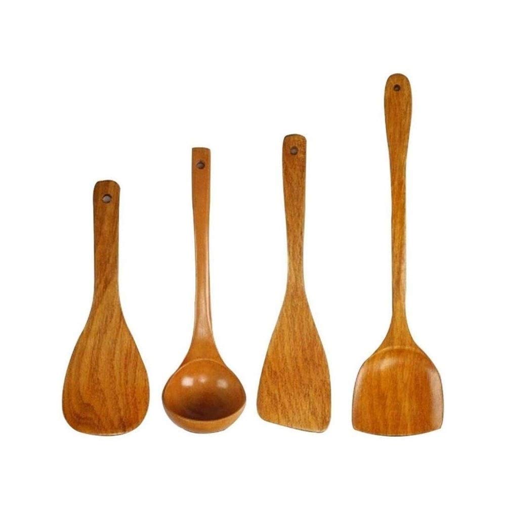 4-Piece Wooden Spatula Set - Non-Stick Kitchen Utensils for Cooking, Stirring & Serving - Solid Wood Spoons for Soup, Rice & Pans - Perfect for Home Chefs & Eco-Friendly Kitchens
