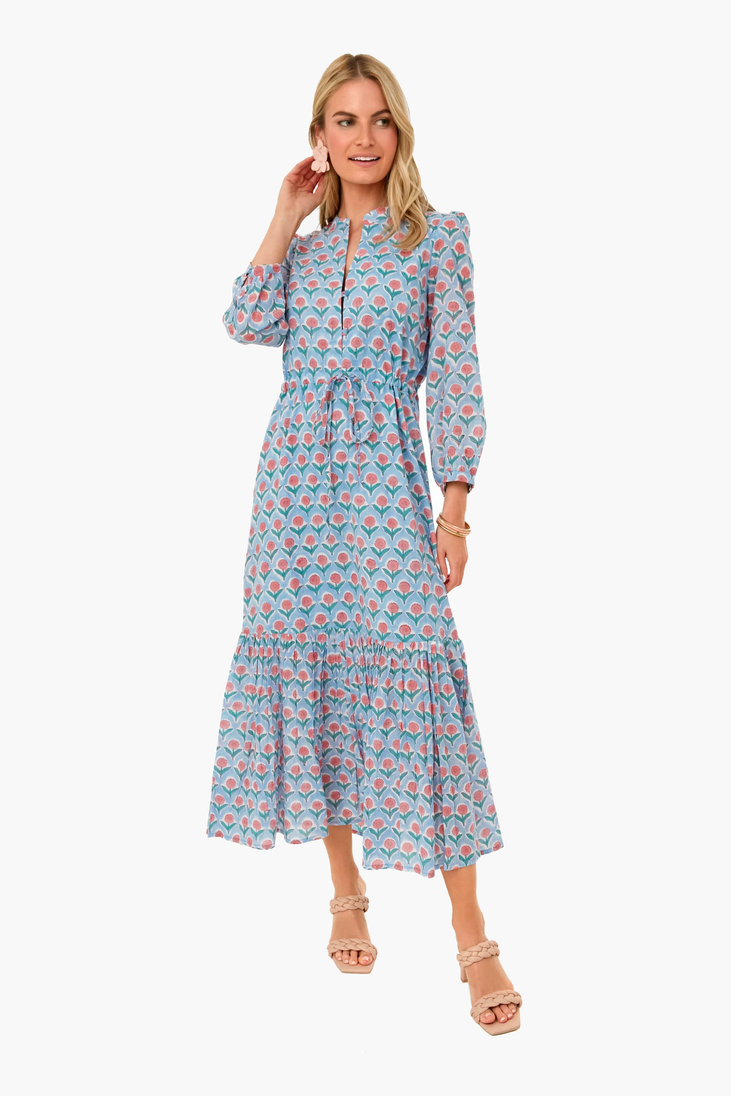 Blue & Pink Frances 2 Dress for Women - Elegant Floral Summer Dress for Beach, Party & Casual Wear